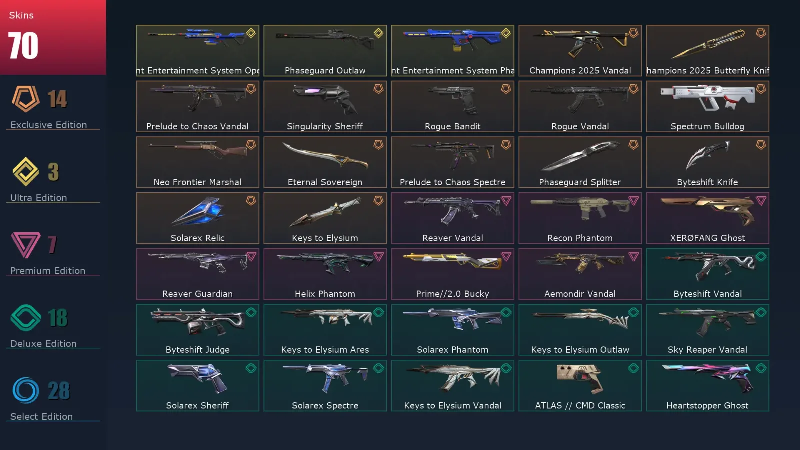 [Valorant] | EU | Level 140 | Diamond 2 | 29 Agents | 70 Skins