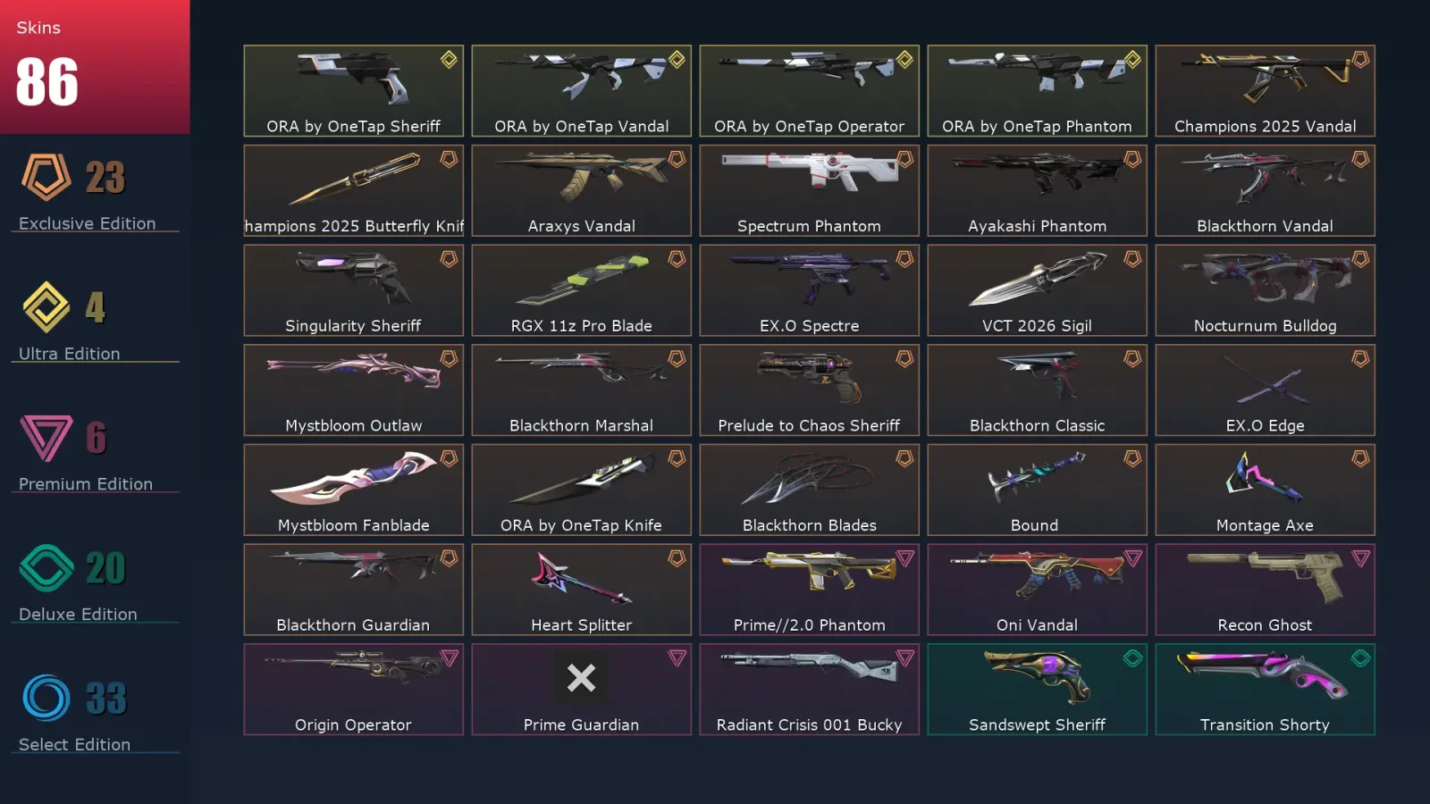 [Valorant] | EU | Level 243 | 29 Agents | 86 Skins