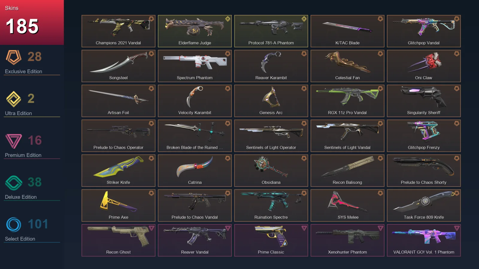 EU | Lv304 | Unranked | 185 Skin | 22 Agent | 131 Buddy