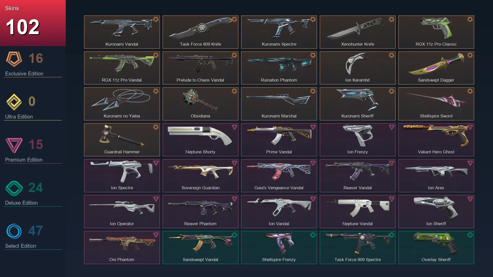 AP | Lv179 | Unranked | 102 Skin | 28 Agent | 108 Buddy — Valorant account
