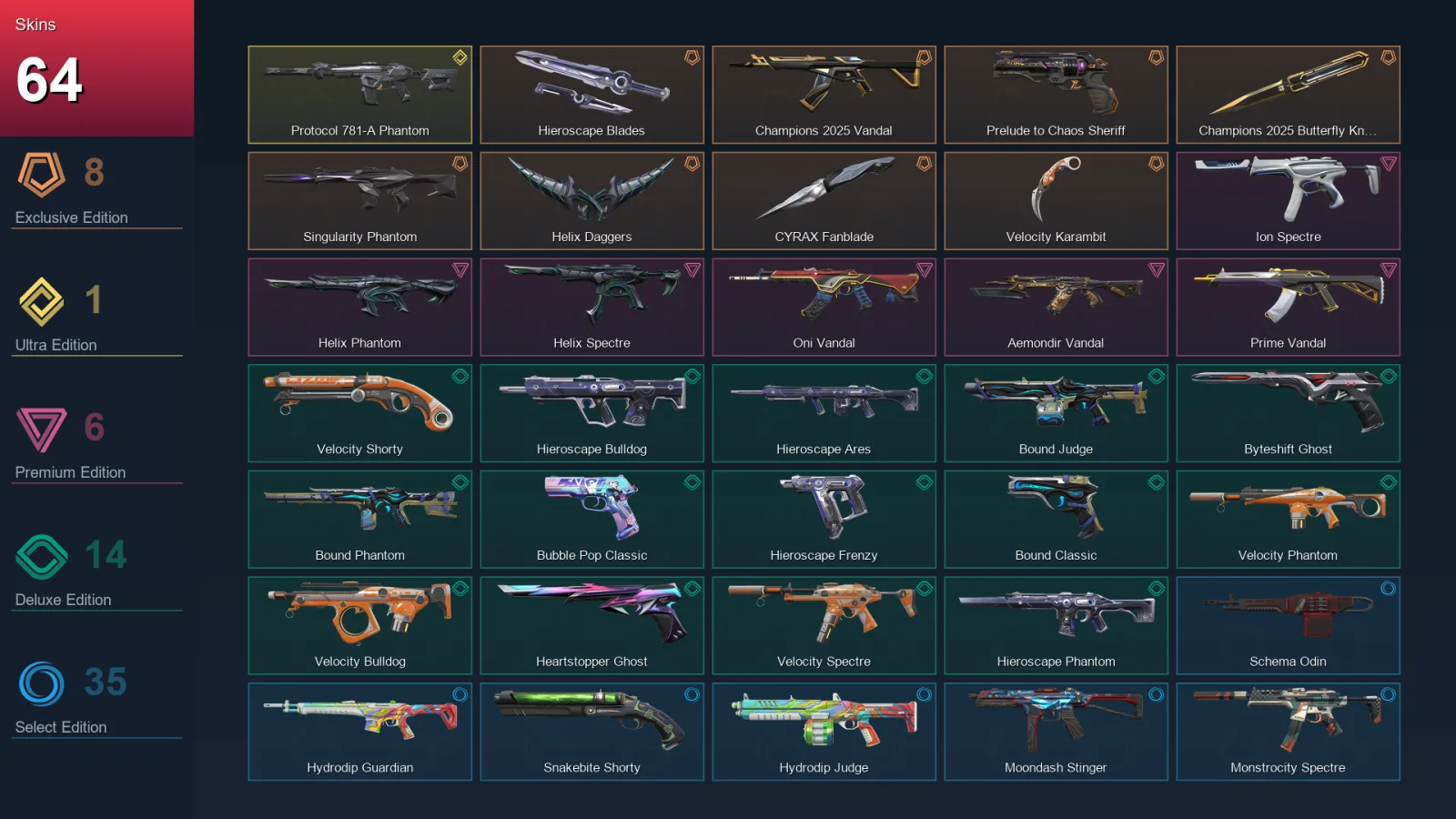 AP | Lv283 | Unranked | 64 Skin | 29 Agent | 145 Buddy