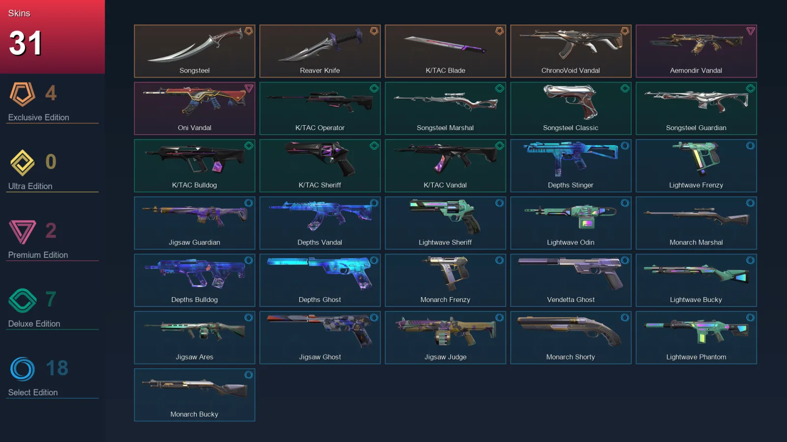 NA | Lv99 | Unranked | 31 Skin | 27 Agent | 49 Buddy — Valorant account