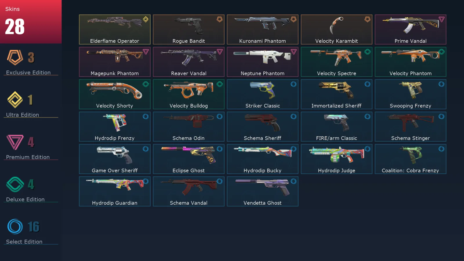 [Valorant] | EU | Level 178 | Silver 1 | 29 Agents | 28 Skins