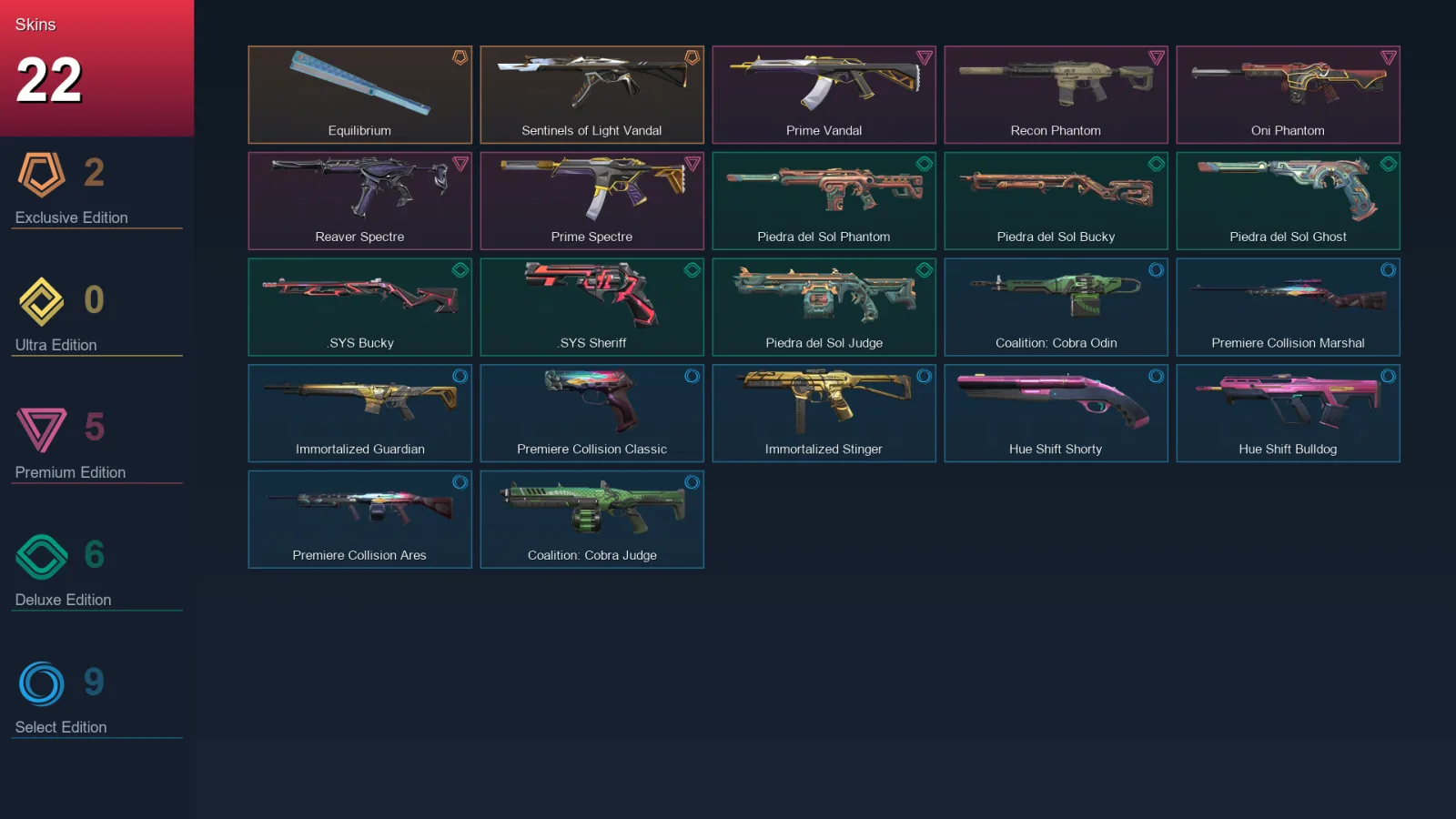 EU | Lv45 | Unranked | 22 Skin | 16 Agent | 22 Buddy — Hue Shift Shorty