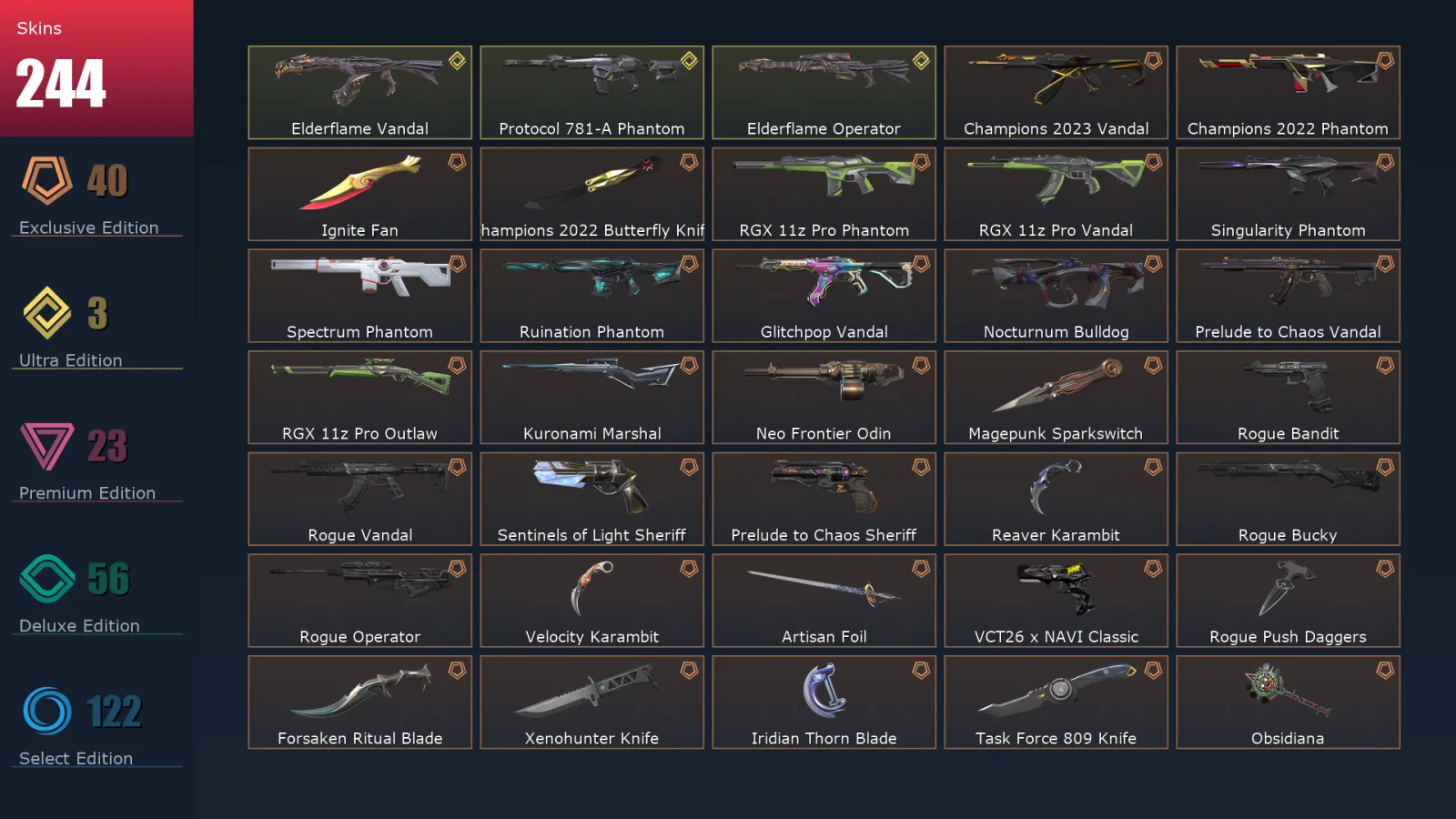 [Valorant] | EU | Level 500 | Diamond 1 | 29 Agents | 244 Skins