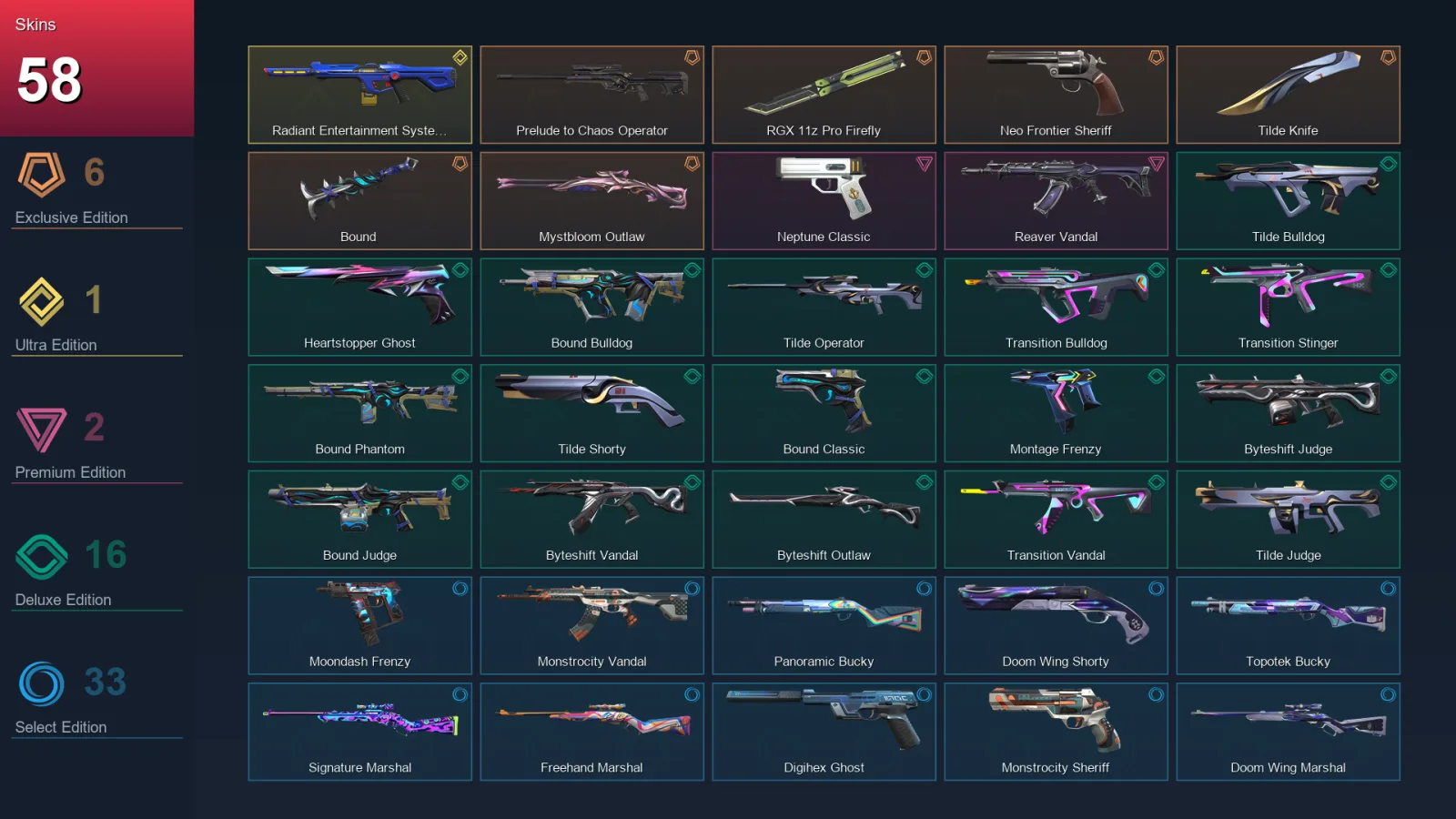 EU | Lv170 | Unranked | 58 Skin | 27 Agent | 98 Buddy