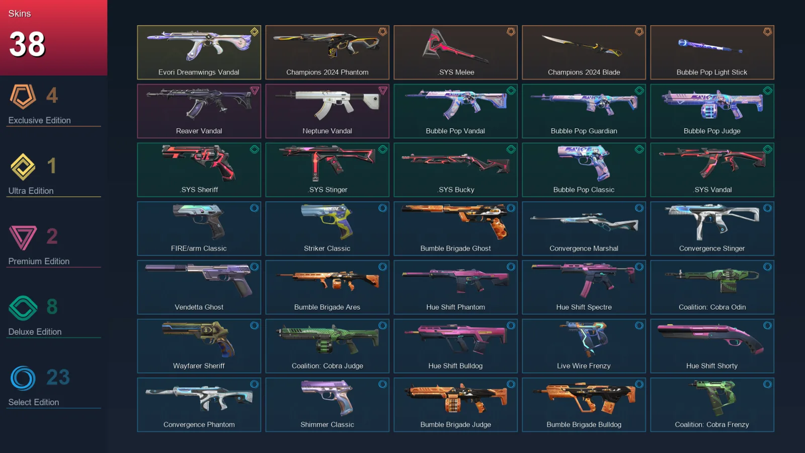 LA | Lv164 | Unranked | 38 Skin | 25 Agent | 62 Buddy &mdash; Valorant account with Classic skin