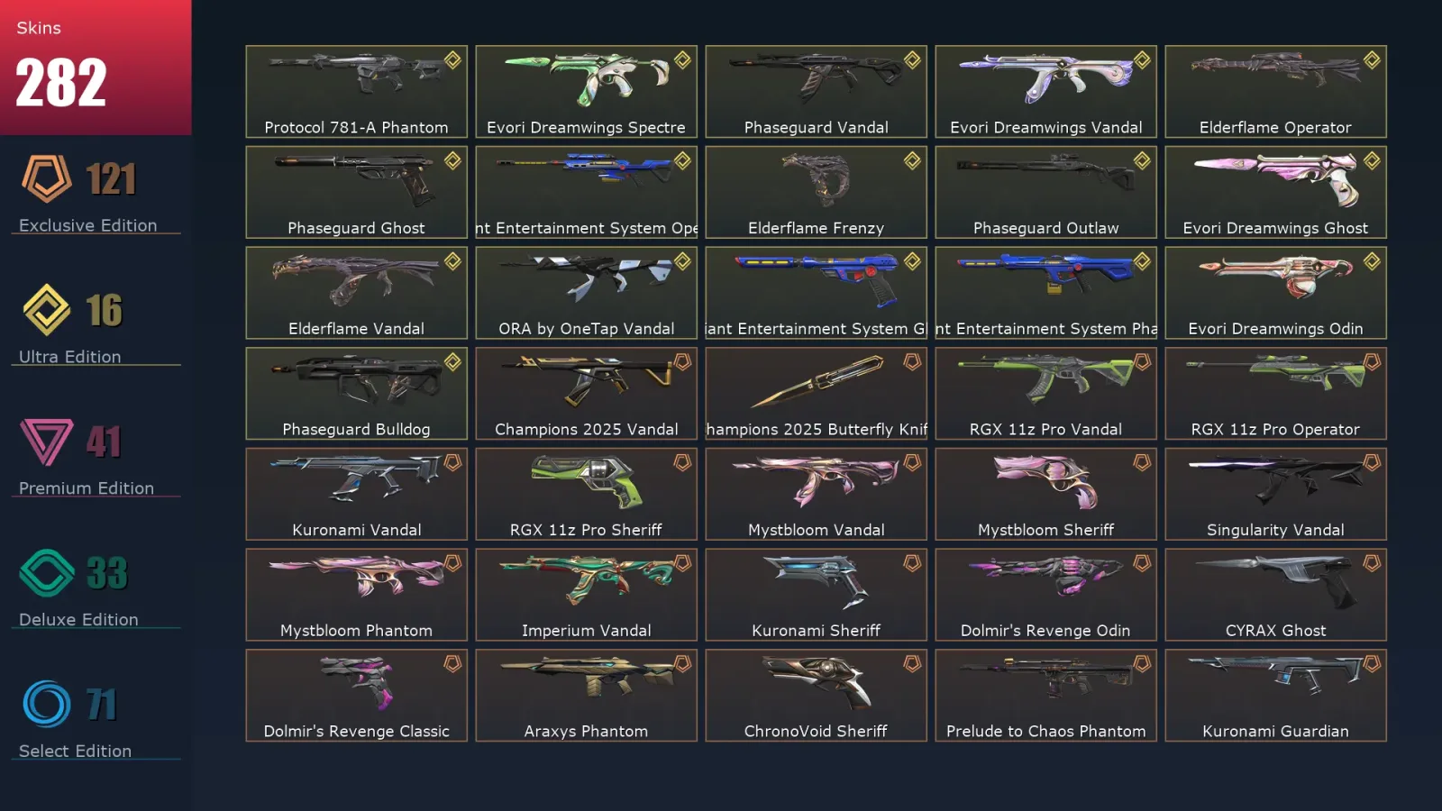 [Valorant] | EU | Level 325 | Gold 1 | 29 Agents | 282 Skins