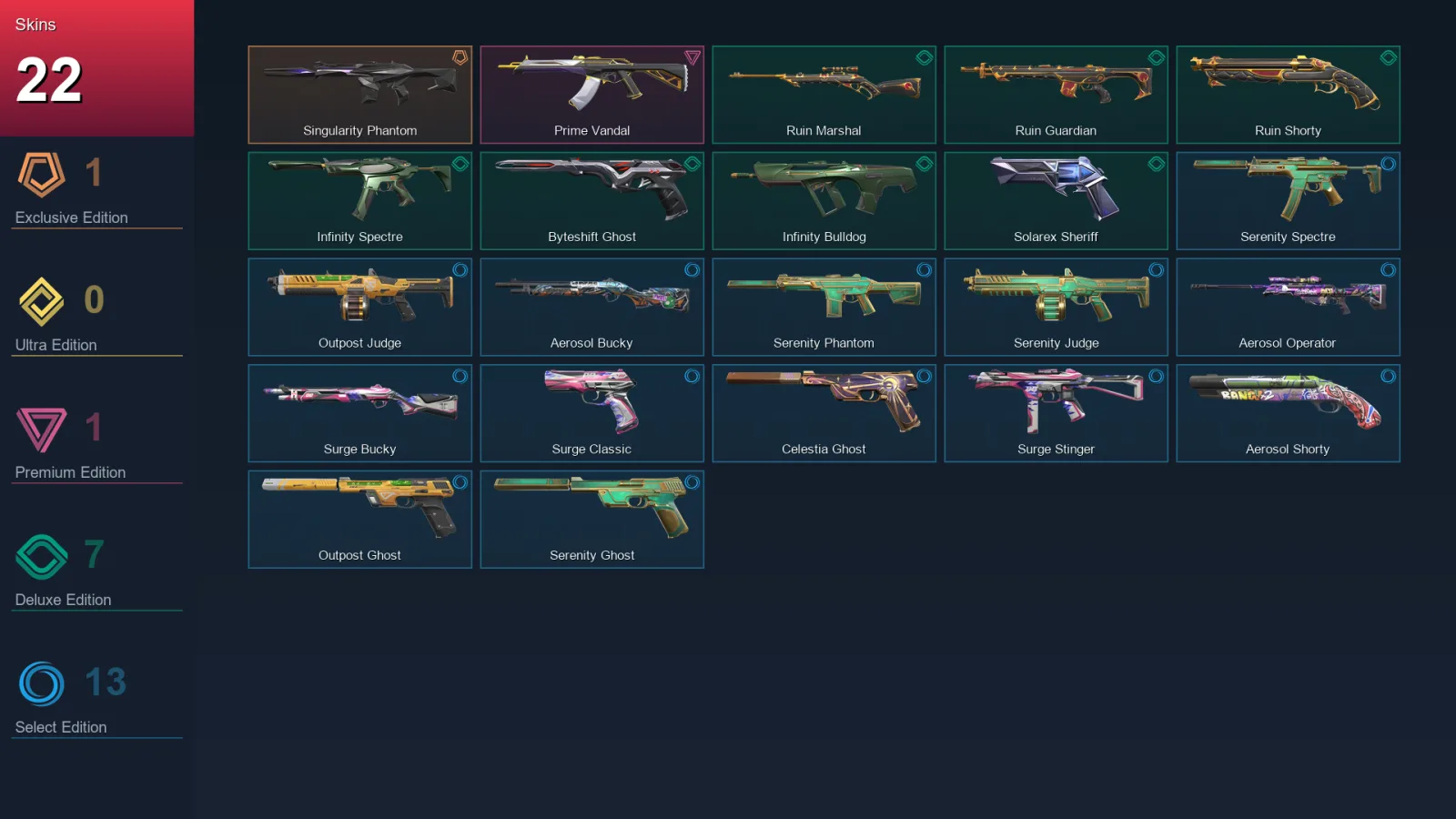 LA | Singularity Phantom | Prime Vandal | Ruin Marshal | Ruin Guardian | 22 Skin | 29 Agent | 54 Buddy | Bronze II | Lv116