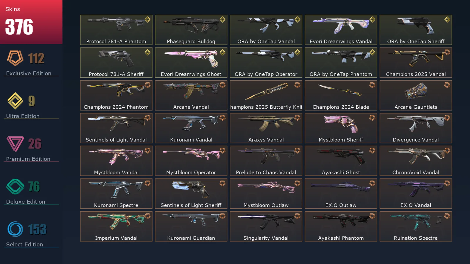 [Valorant] | EU | Level 500 | Gold 3 | 29 Agents | 376 Skins