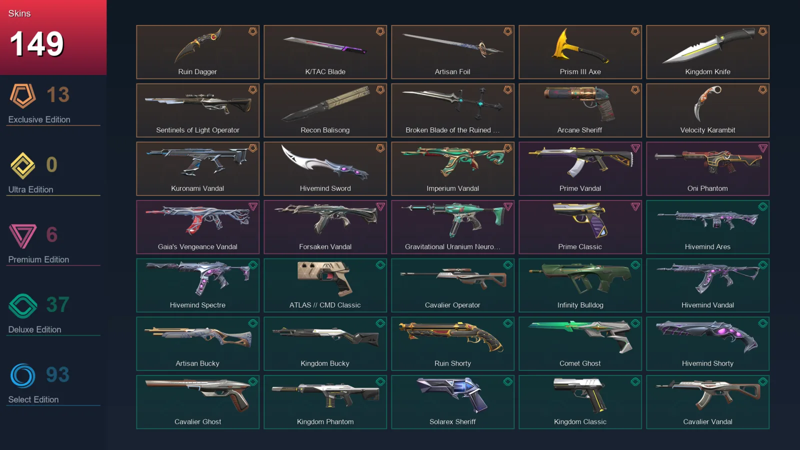 EU | Ruin Dagger | K/TAC Blade | Artisan Foil | Prism III Axe | 149 Skin | 28 Agent | 217 Buddy | Lv496
