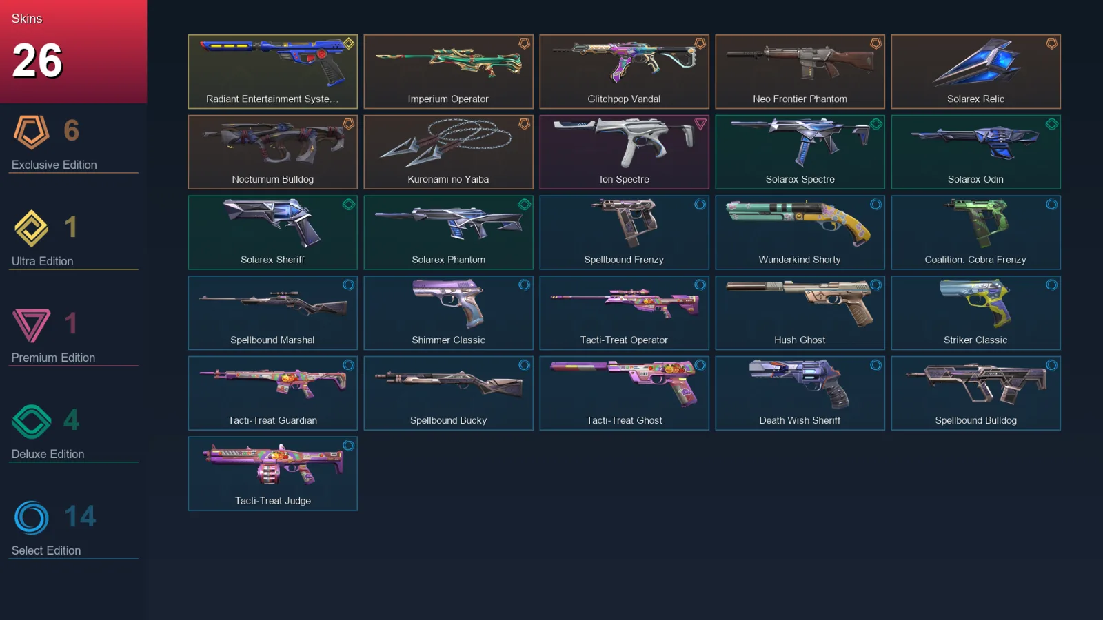 EU | Lv107 | Unranked | 26 Skin | 24 Agent | 39 Buddy — Tacti Treat Guardian