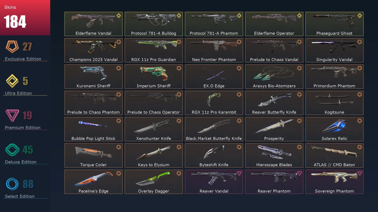 [Valorant] | EU | Level 195 | Ascendant 1 | 29 Agents | 184 Skins