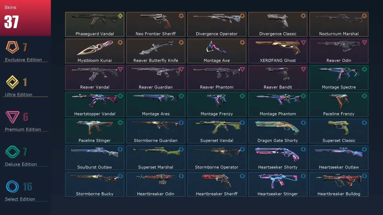 [Valorant] | EU | Level 53 | Ascendant 1 | 13 Agents | 37 Skins