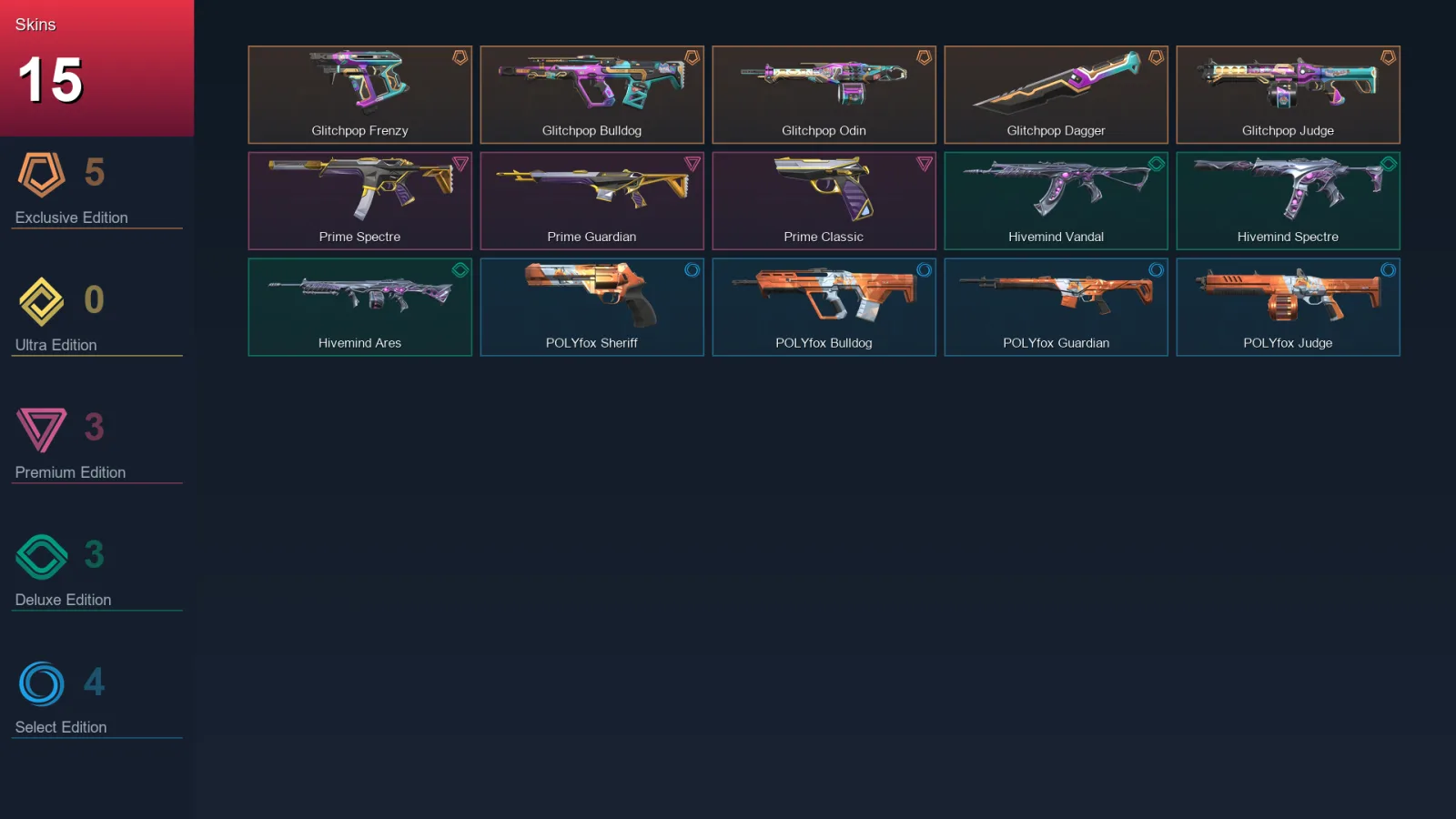 AP | Lv1 | Unranked | 15 Skin | 9 Agent | 11 Buddy