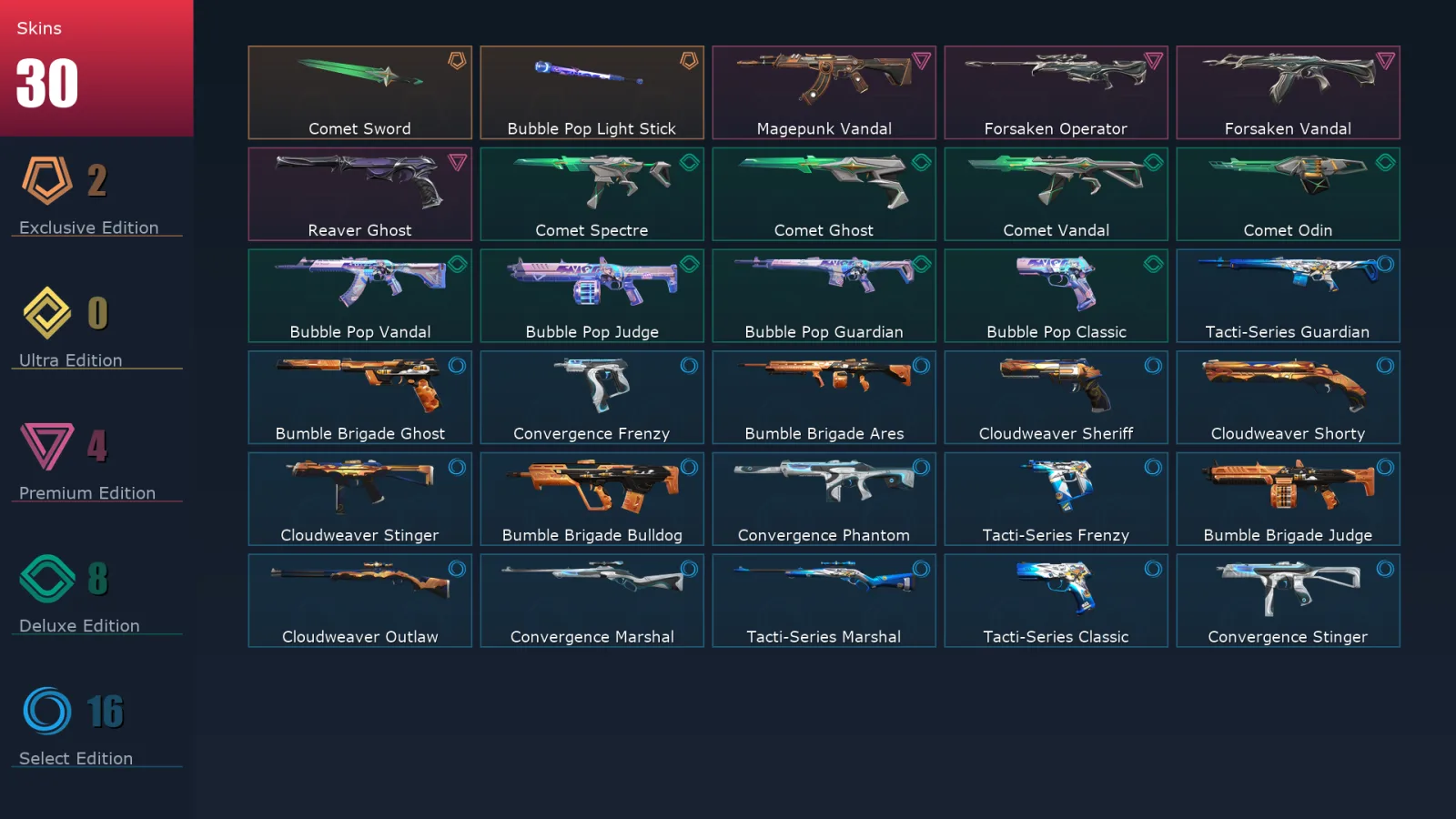 [Valorant] | EU | Level 49 | Diamond 1 | 17 Agents | 30 Skins