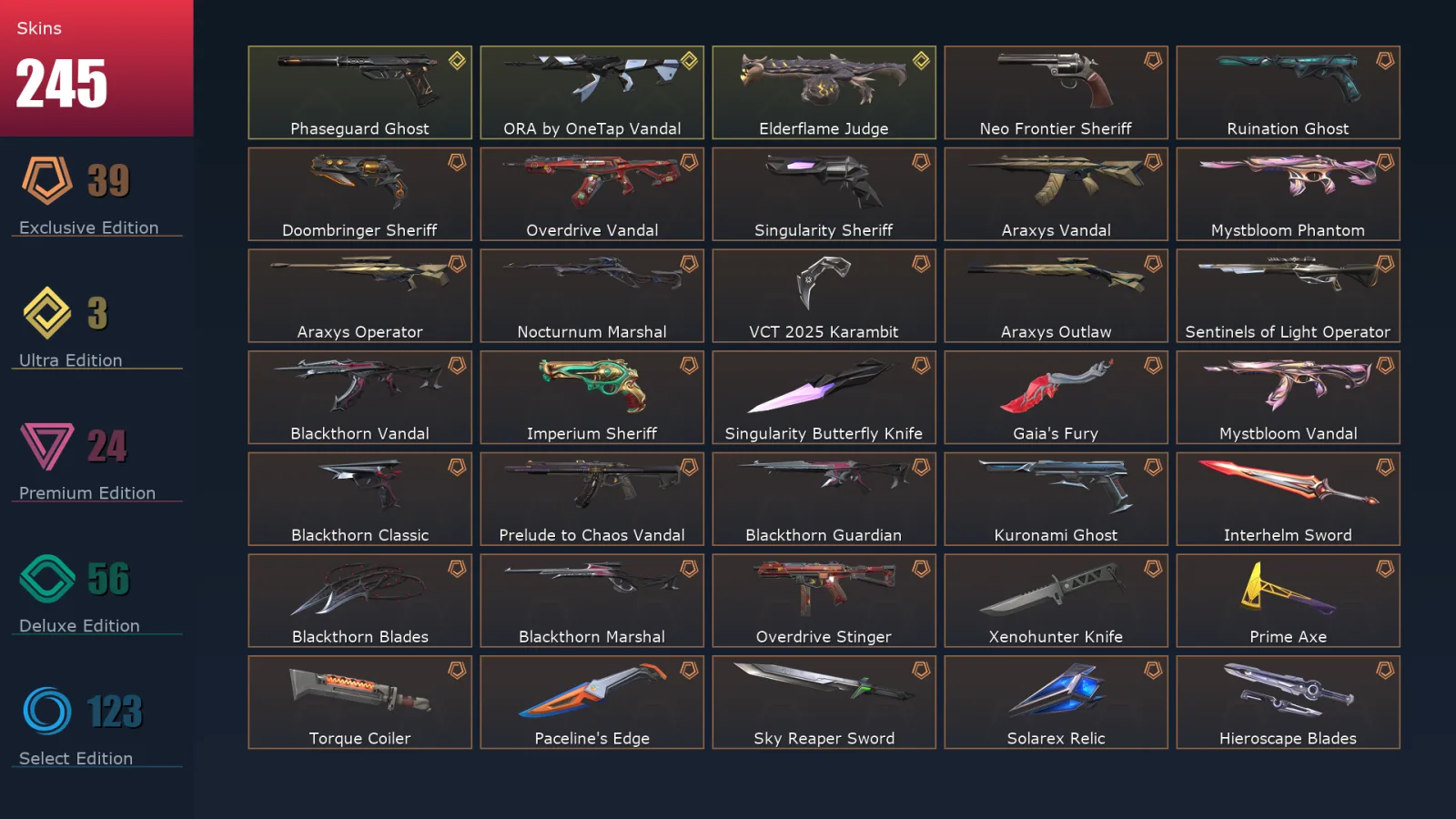 [Valorant] | EU | Level 500 | 29 Agents | 245 Skins