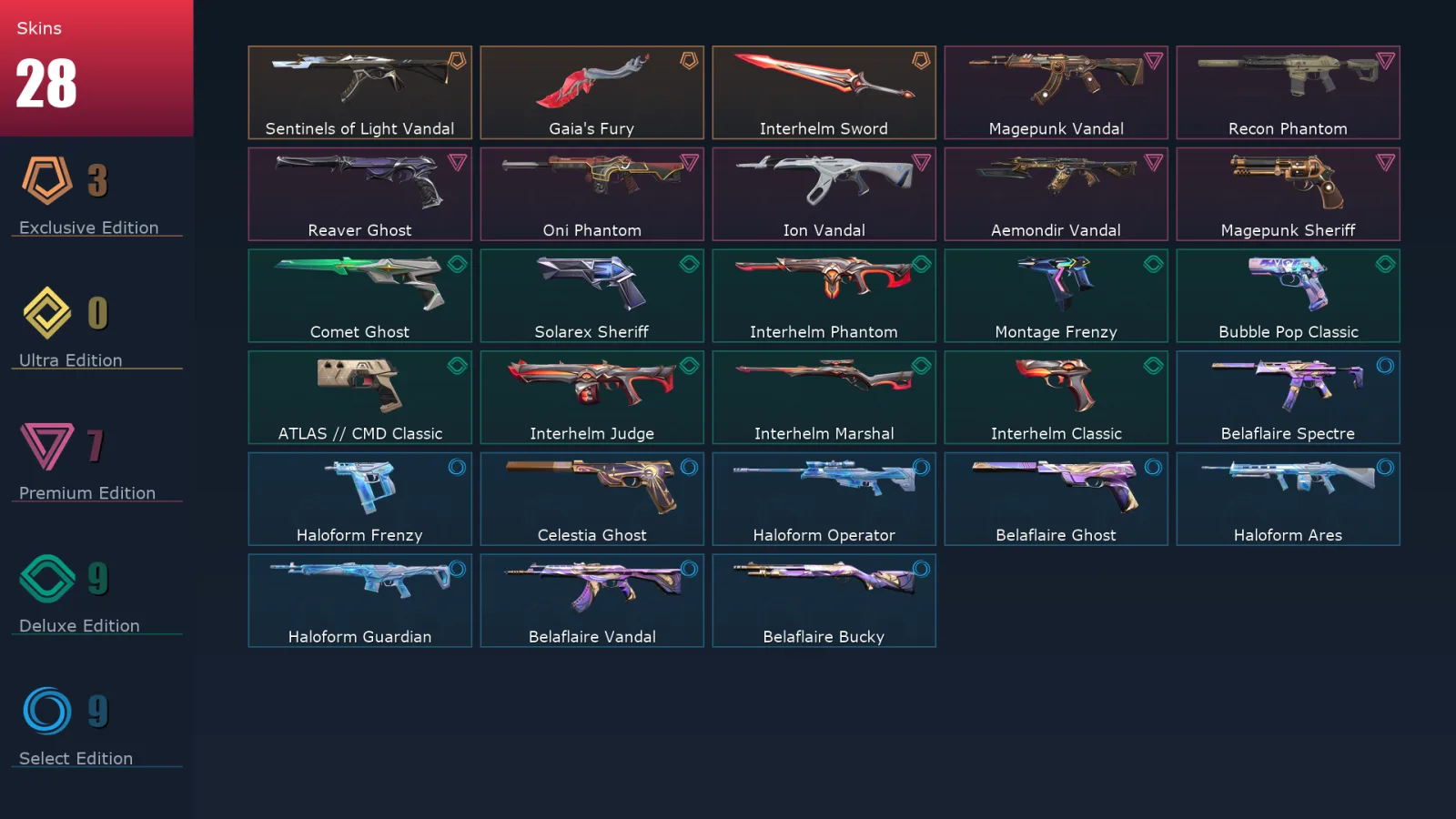 [Valorant] | EU | Level 168 | 29 Agents | 28 Skins