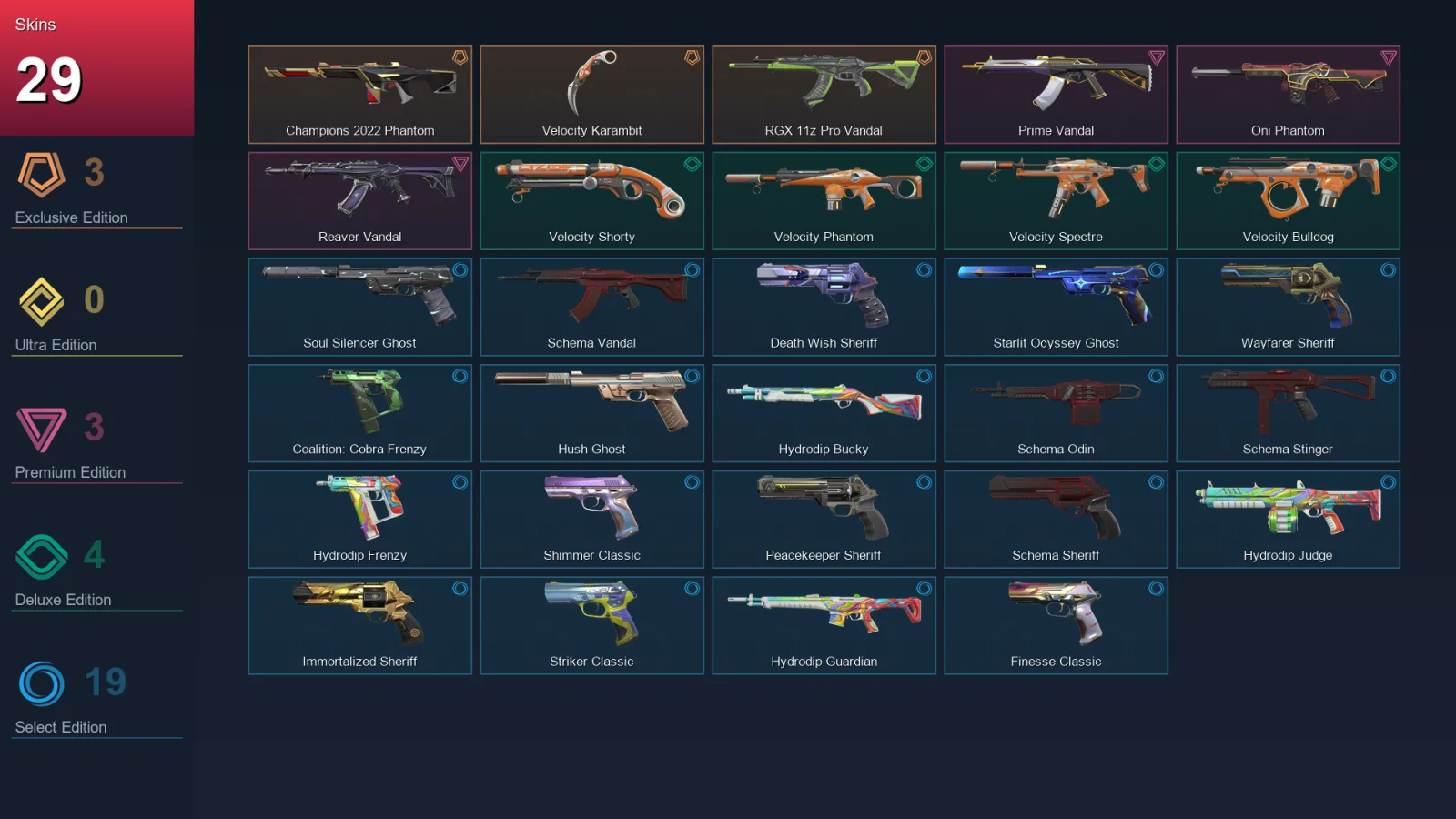 AP | Lv192 | Unranked | 29 Skin | 24 Agent | 83 Buddy &mdash; Valorant account with Classic skin