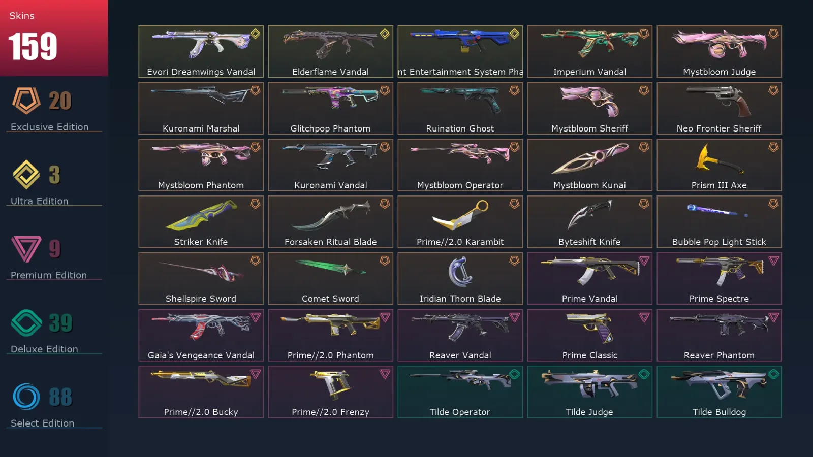 [Valorant] | EU | Level 355 | 29 Agents | 159 Skins — Kuronami Vandal