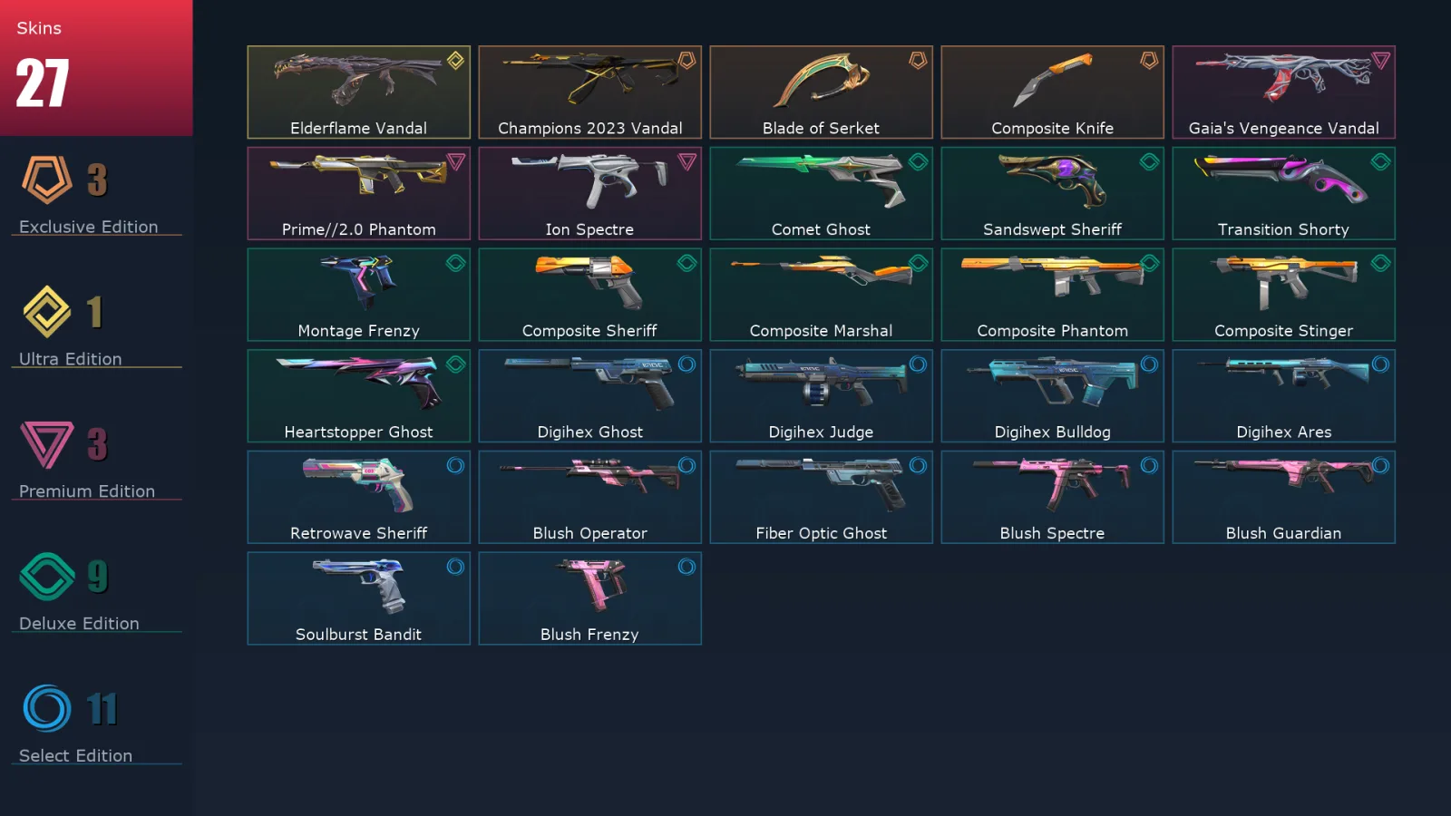 [Valorant] | EU | Level 199 | 29 Agents | 27 Skins