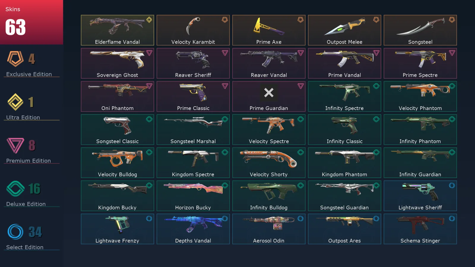[Valorant] | EU | Level 115 | 26 Agents | 63 Skins