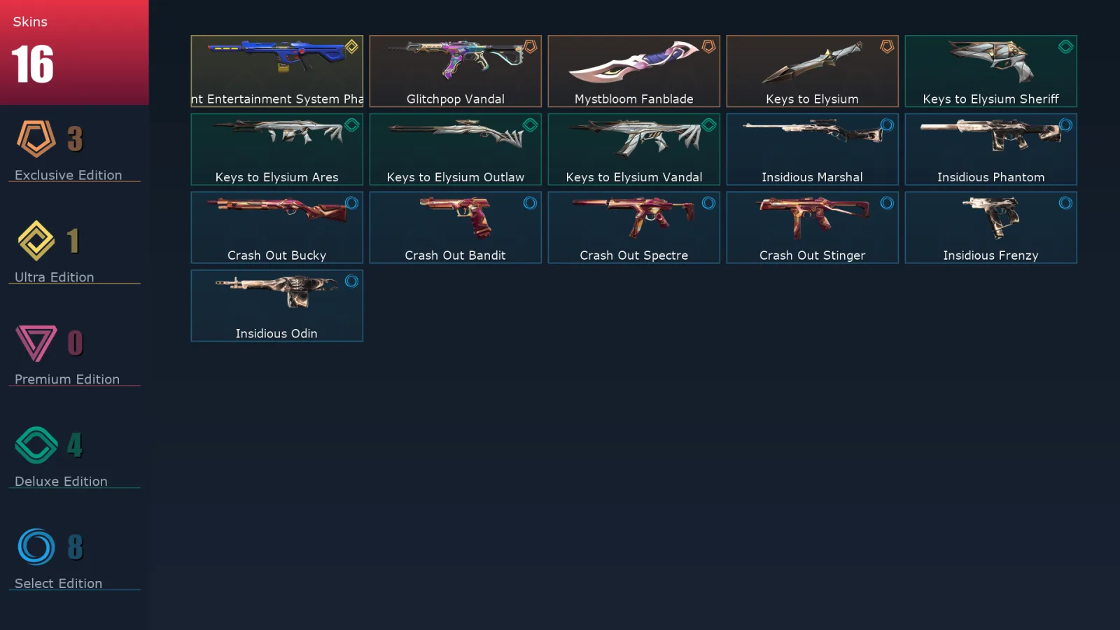 [Valorant] | EU | Level 27 | Silver 3 | 10 Agents | 16 Skins