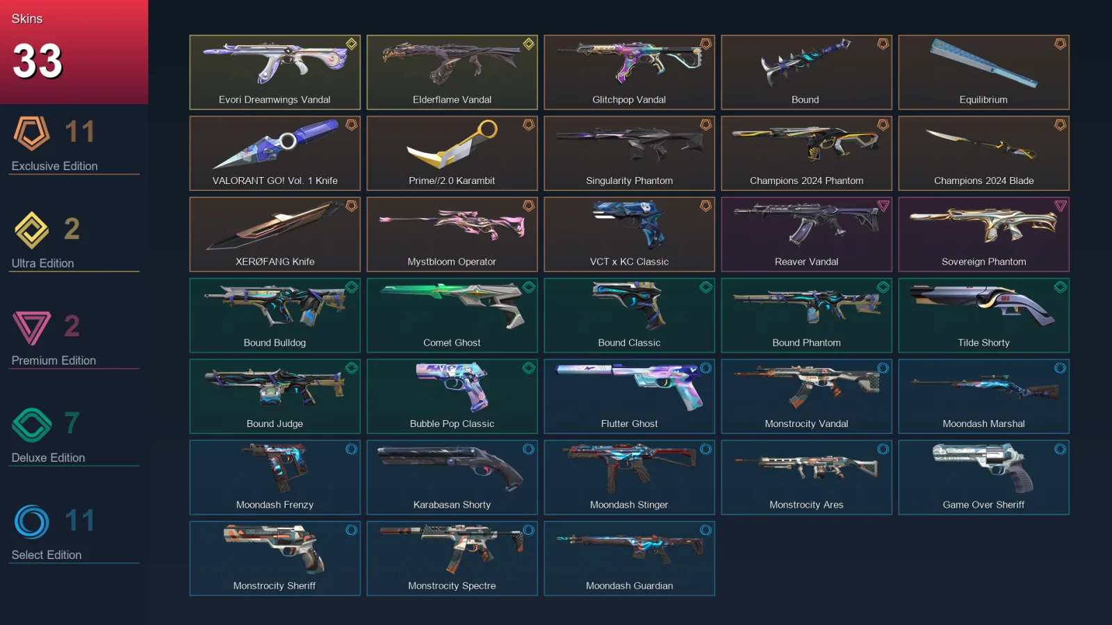 EU | Lv130 | Unranked | 33 Skin | 27 Agent | 59 Buddy — Monstrocity Sheriff