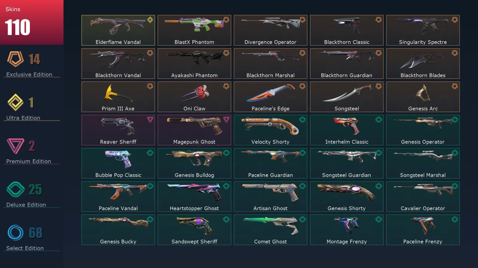 [Valorant] | EU | Level 500 | Platinum 1 | 29 Agents | 110 Skins — Valorant account