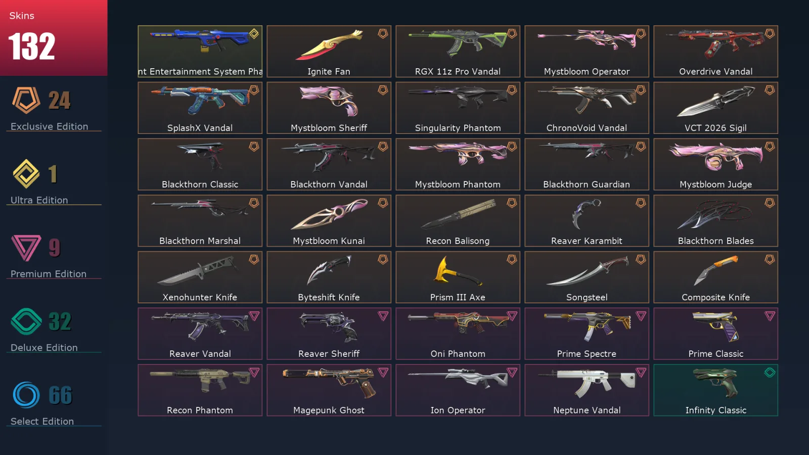 [Valorant] | EU | Level 500 | Diamond 1 | 29 Agents | 132 Skins