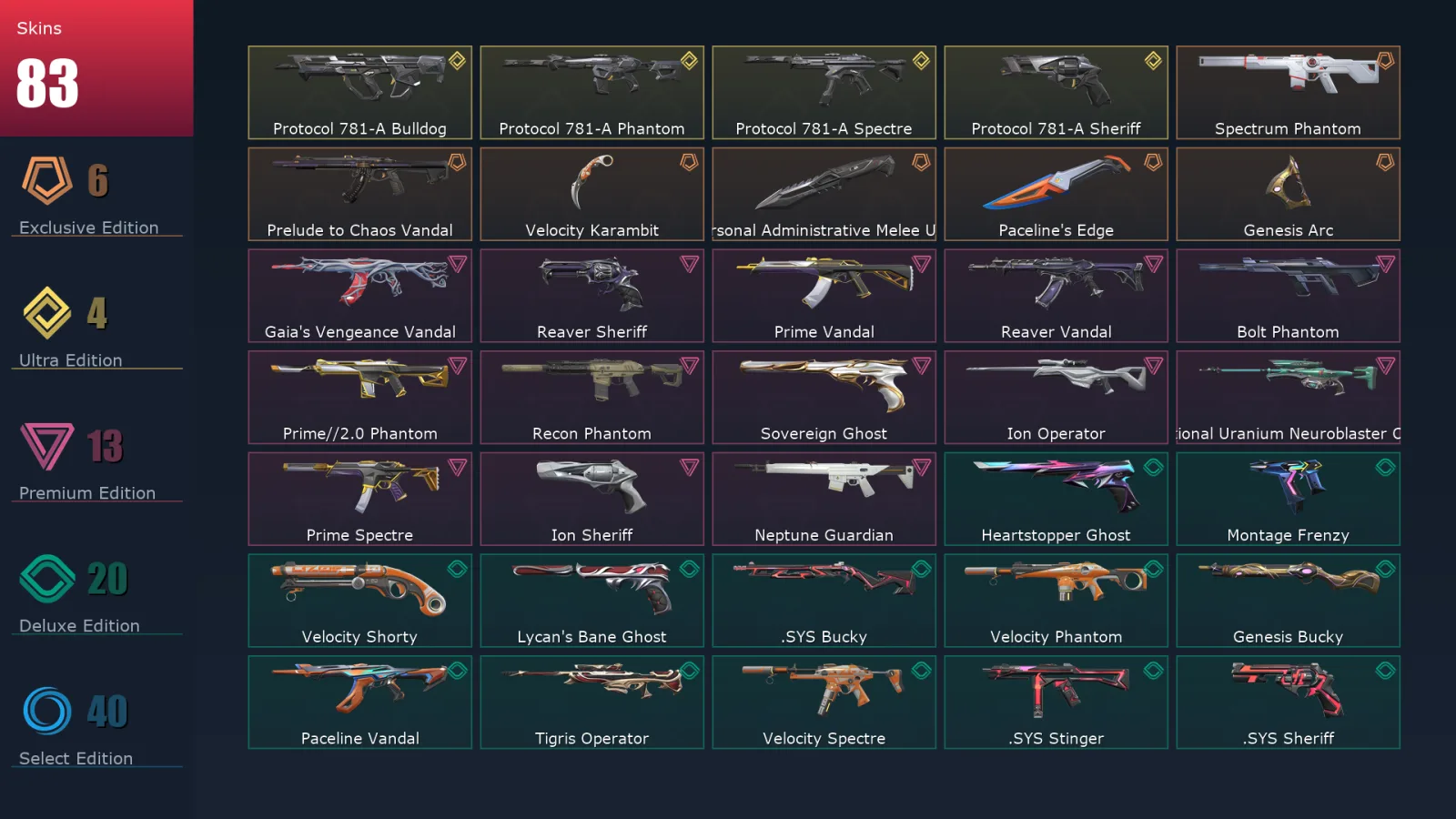 [Valorant] | EU | Level 202 | 29 Agents | 83 Skins