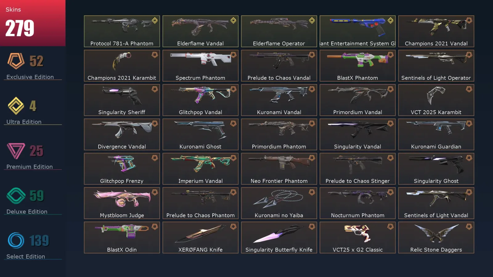 [Valorant] | EU | Level 500 | 29 Agents | 279 Skins