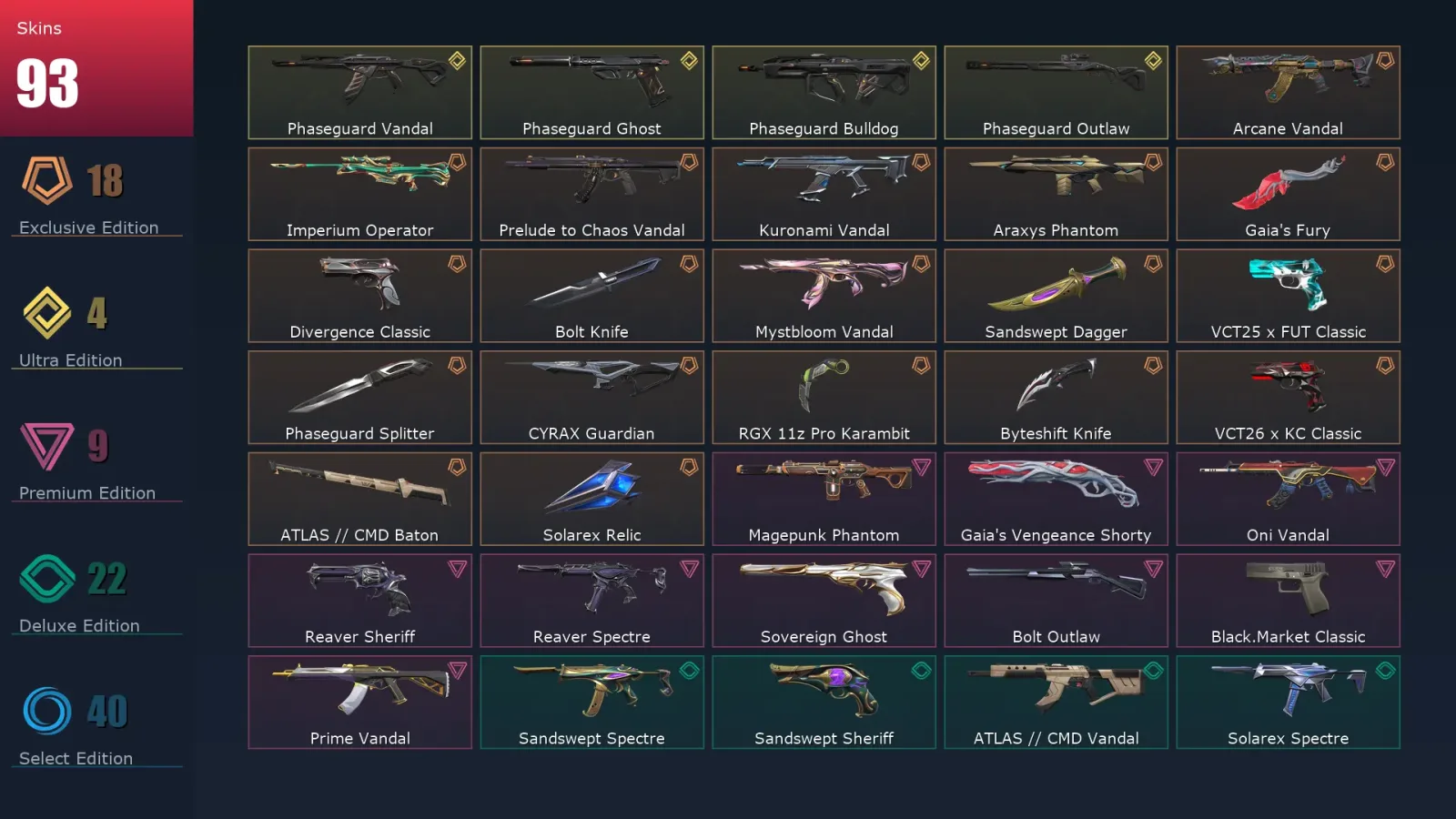 [Valorant] | EU | Level 195 | 28 Agents | 93 Skins — Valorant account
