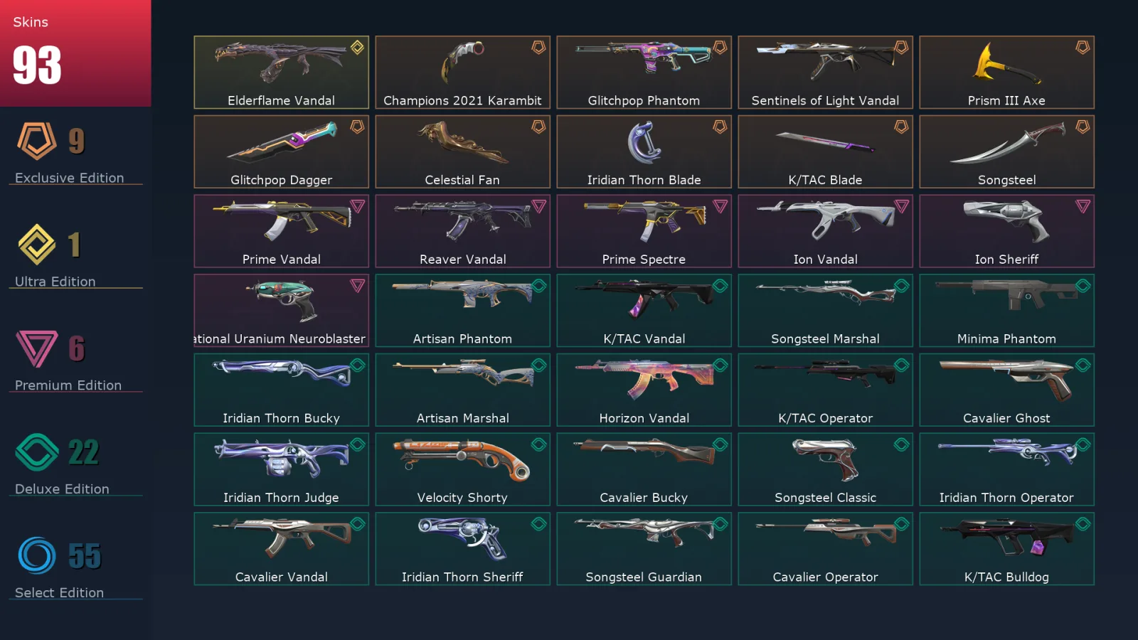 [Valorant] | EU | Level 213 | 20 Agents | 93 Skins — Valorant account
