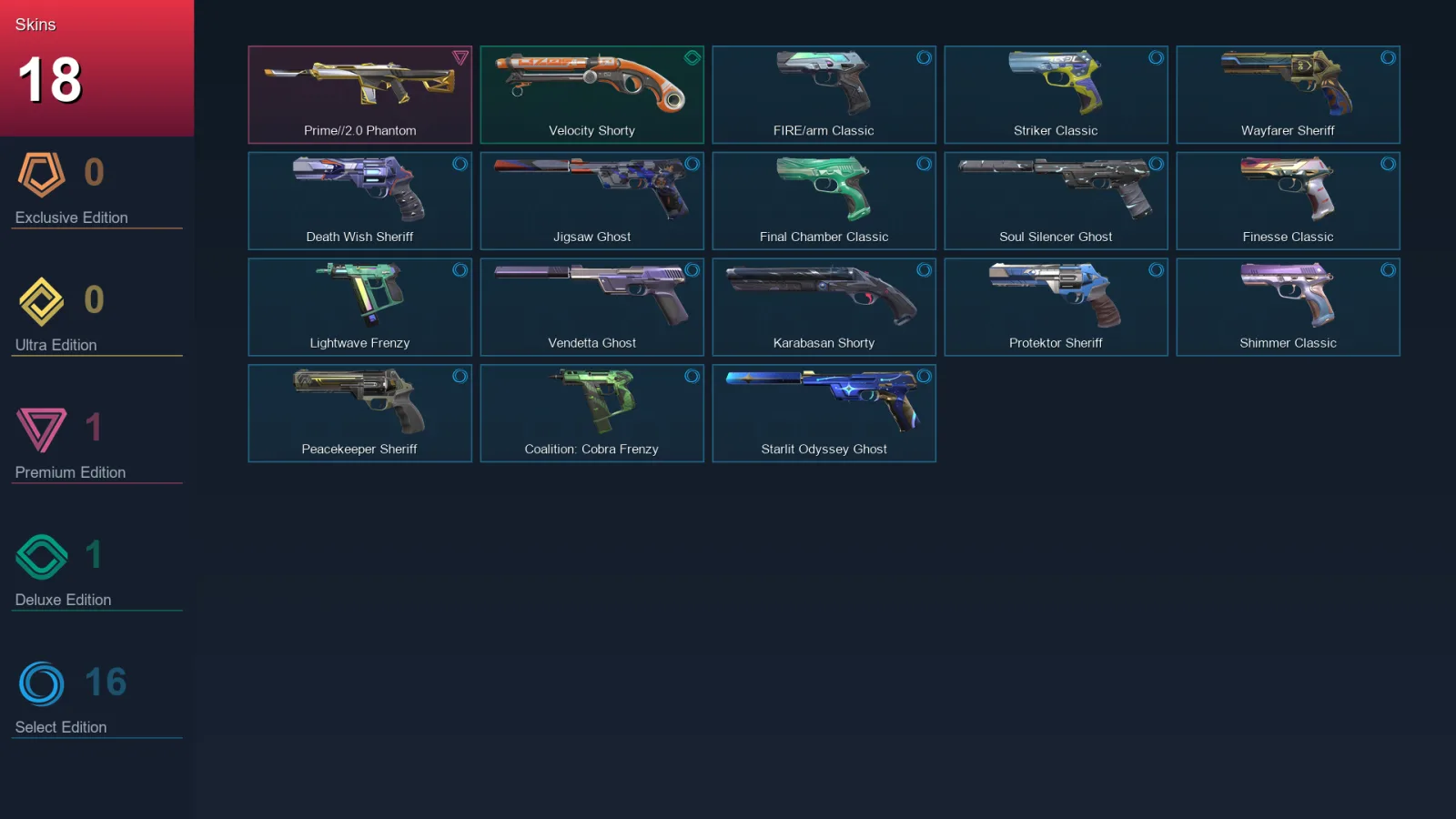 EU | Lv222 | Unranked | 18 Skin | 20 Agent | 59 Buddy — Final Chamber Classic