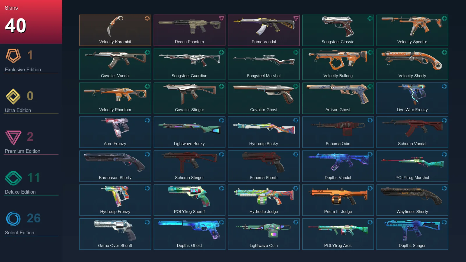 LA | Lv119 | Unranked | 40 Skin | 25 Agent | 85 Buddy — Depths Stinger