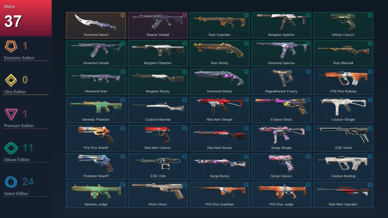 AP | Lv91 | Unranked | 37 Skin | 19 Agent | 51 Buddy
