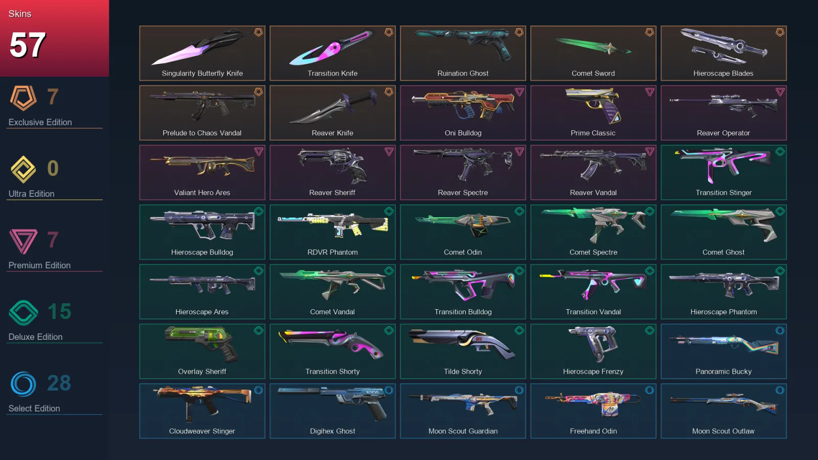 AP | Lv202 | Unranked | 57 Skin | 26 Agent | 79 Buddy