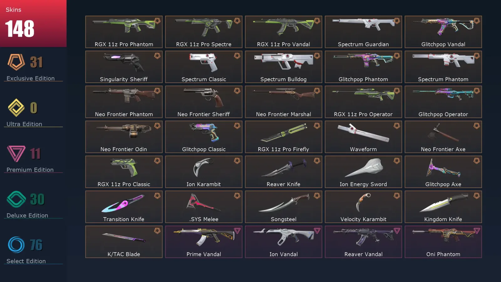 [Valorant] | EU | Level 500 | 28 Agents | 148 Skins