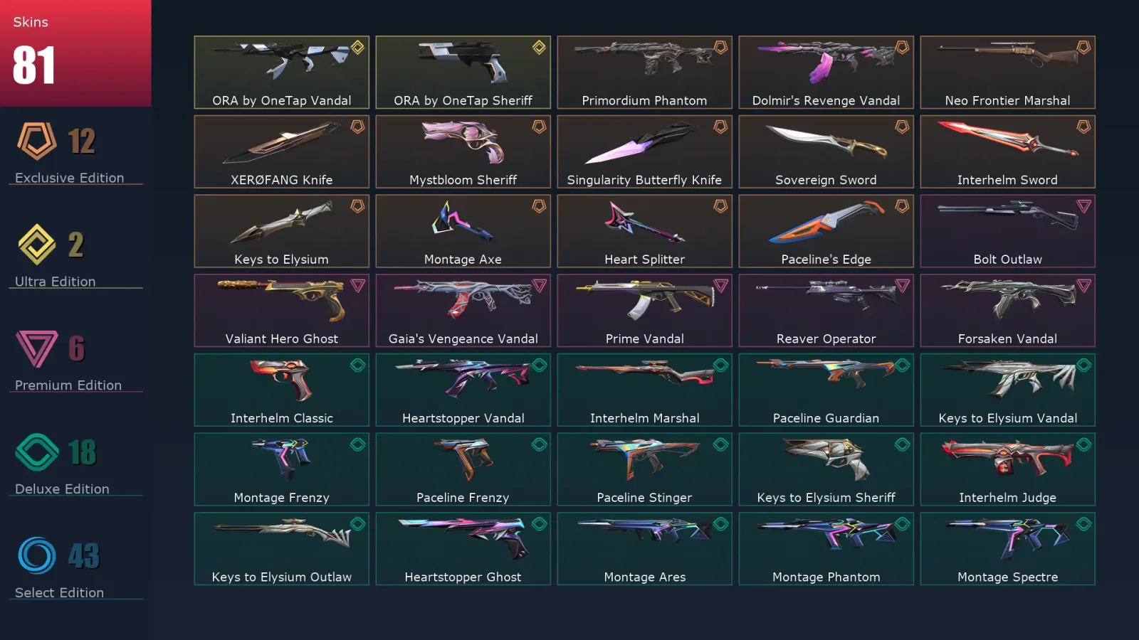 [Valorant] | EU | Level 147 | Silver 3 | 19 Agents | 81 Skins — Valorant account