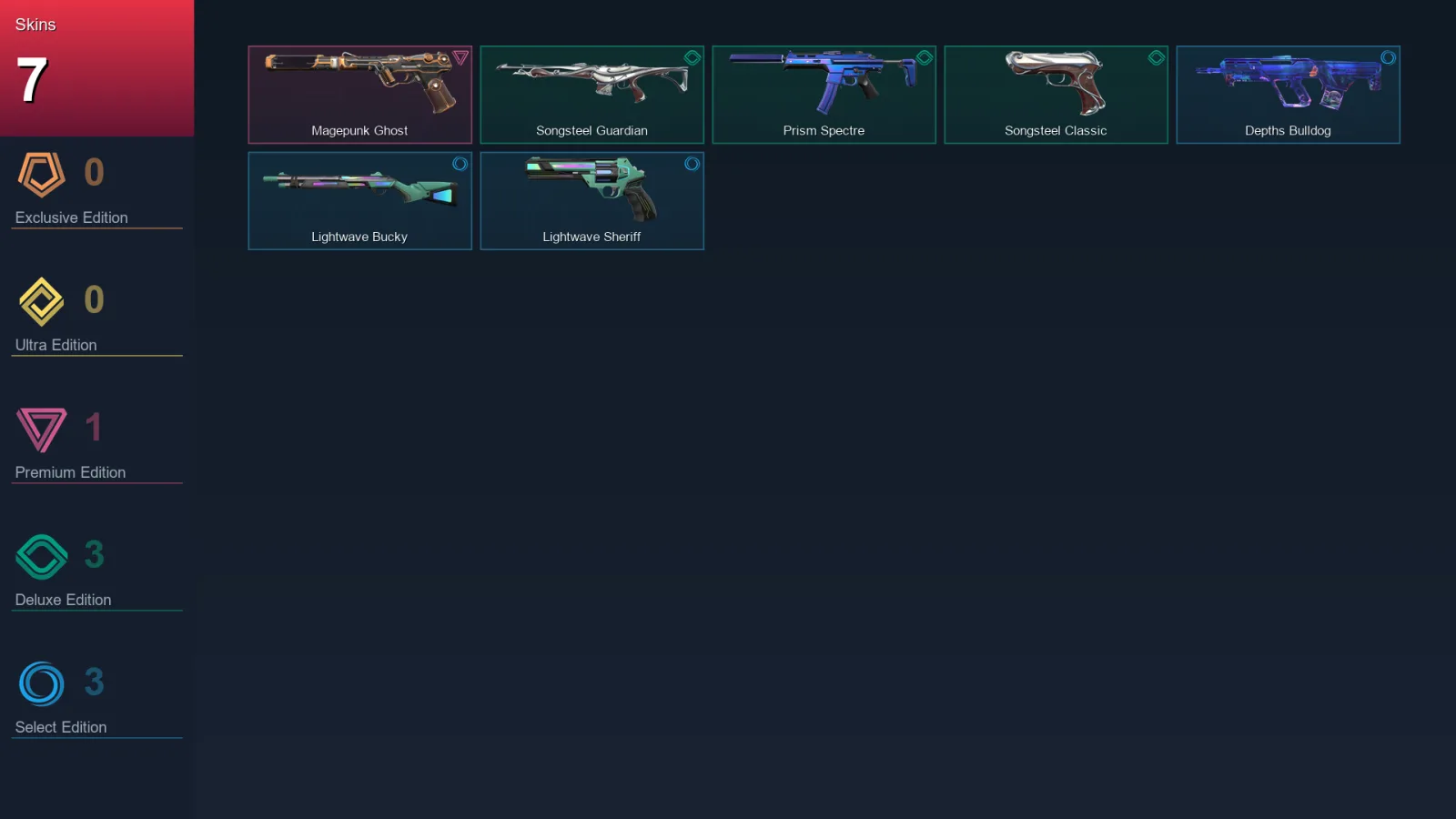 AP | Magepunk Ghost | Songsteel Guardian | Prism Spectre | Songsteel Classic | 7 Skin | 8 Agent | 4 Buddy | Lv3