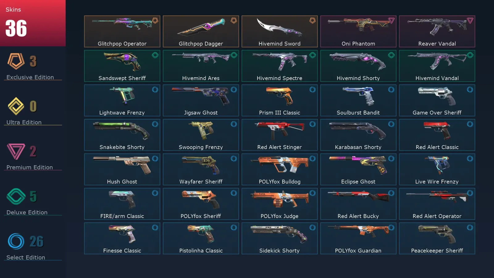 [Valorant] | EU | Level 275 | 29 Agents | 36 Skins