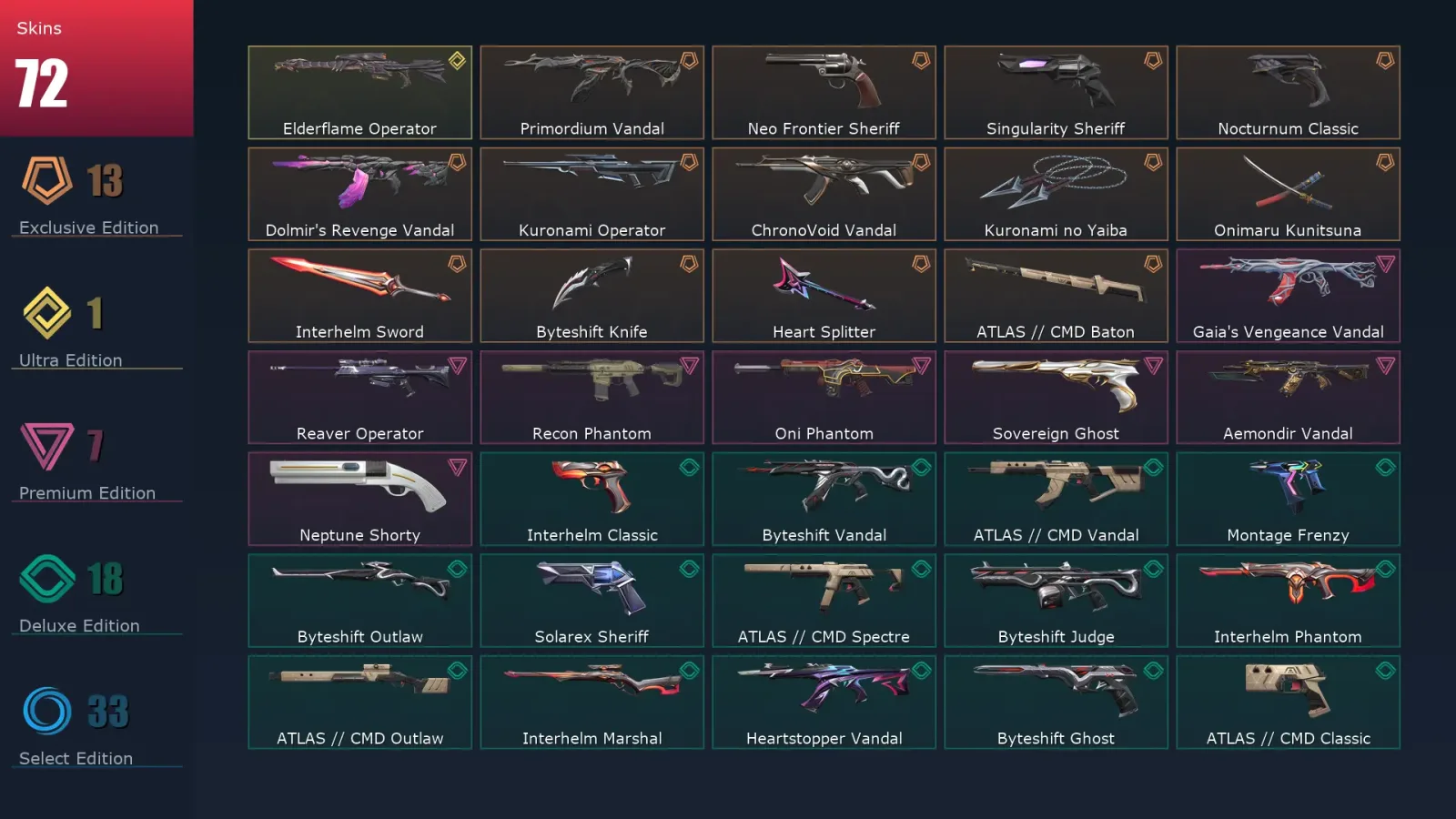 [Valorant] | EU | Level 142 | 29 Agents | 72 Skins