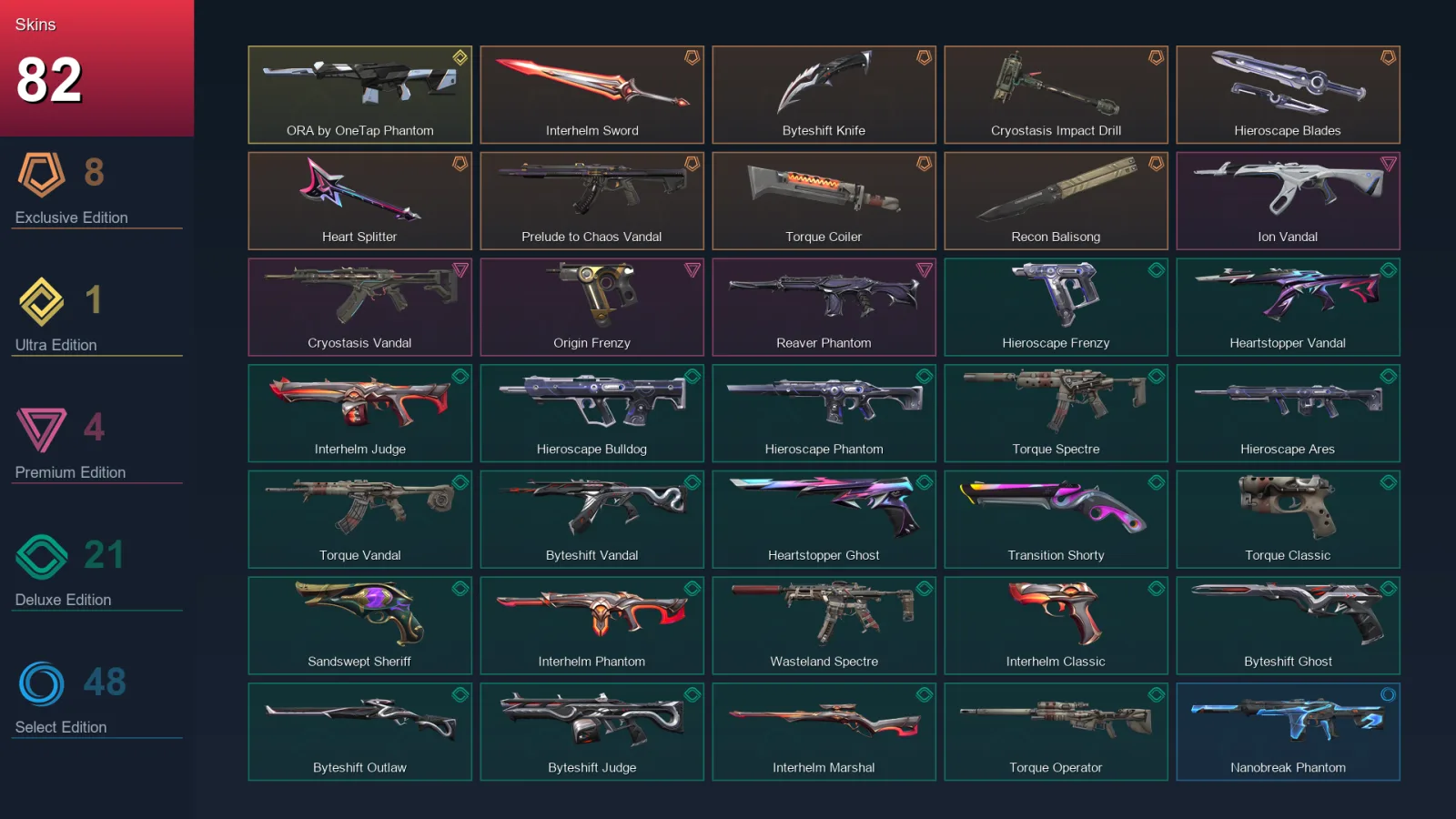 EU | Interhelm Sword | Byteshift Knife | Cryostasis Impact Drill | Hieroscape Blades | 82 Skin | 28 Agent | 106 Buddy | Lv183