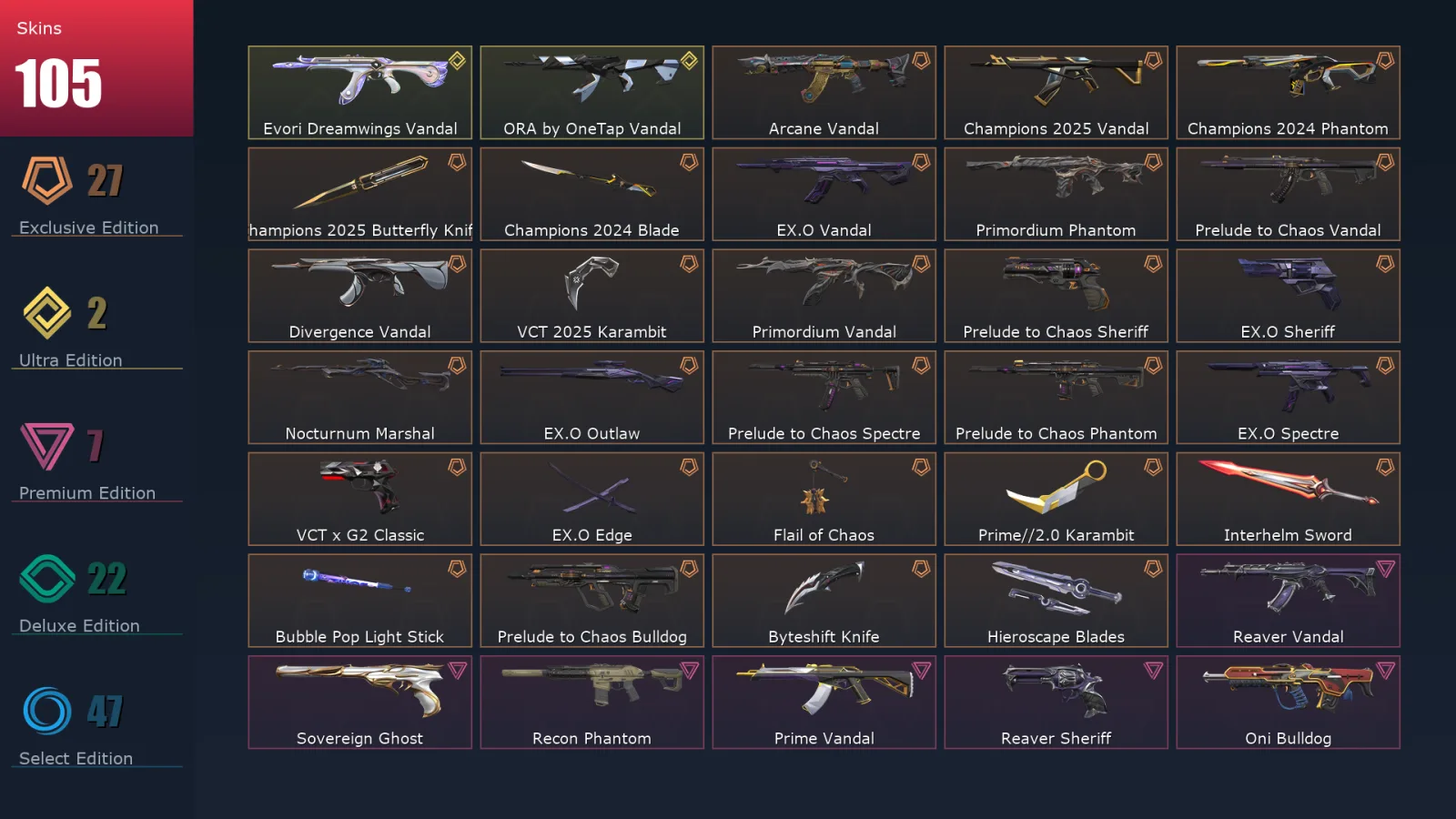 [Valorant] | EU | Level 146 | 29 Agents | 105 Skins