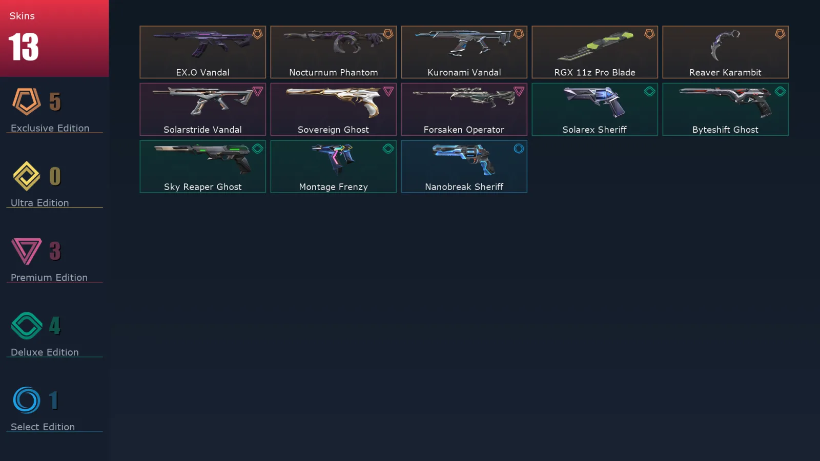 [Valorant] | EU | Level 148 | Gold 1 | 29 Agents | 13 Skins