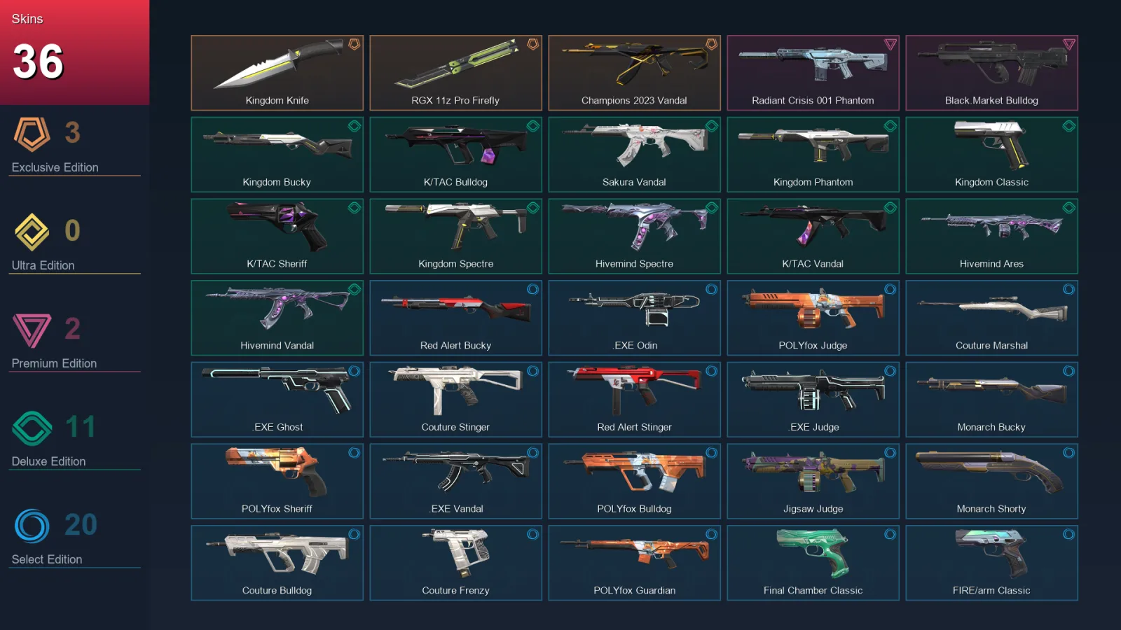 EU | Lv107 | Unranked | 36 Skin | 29 Agent | 72 Buddy