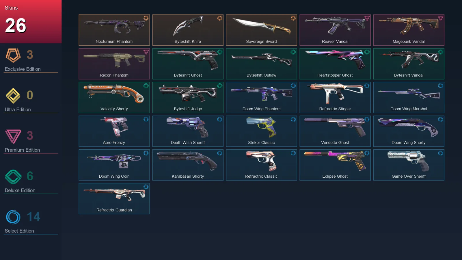 AP | Lv178 | Unranked | 26 Skin | 28 Agent | 69 Buddy — Byteshift Judge