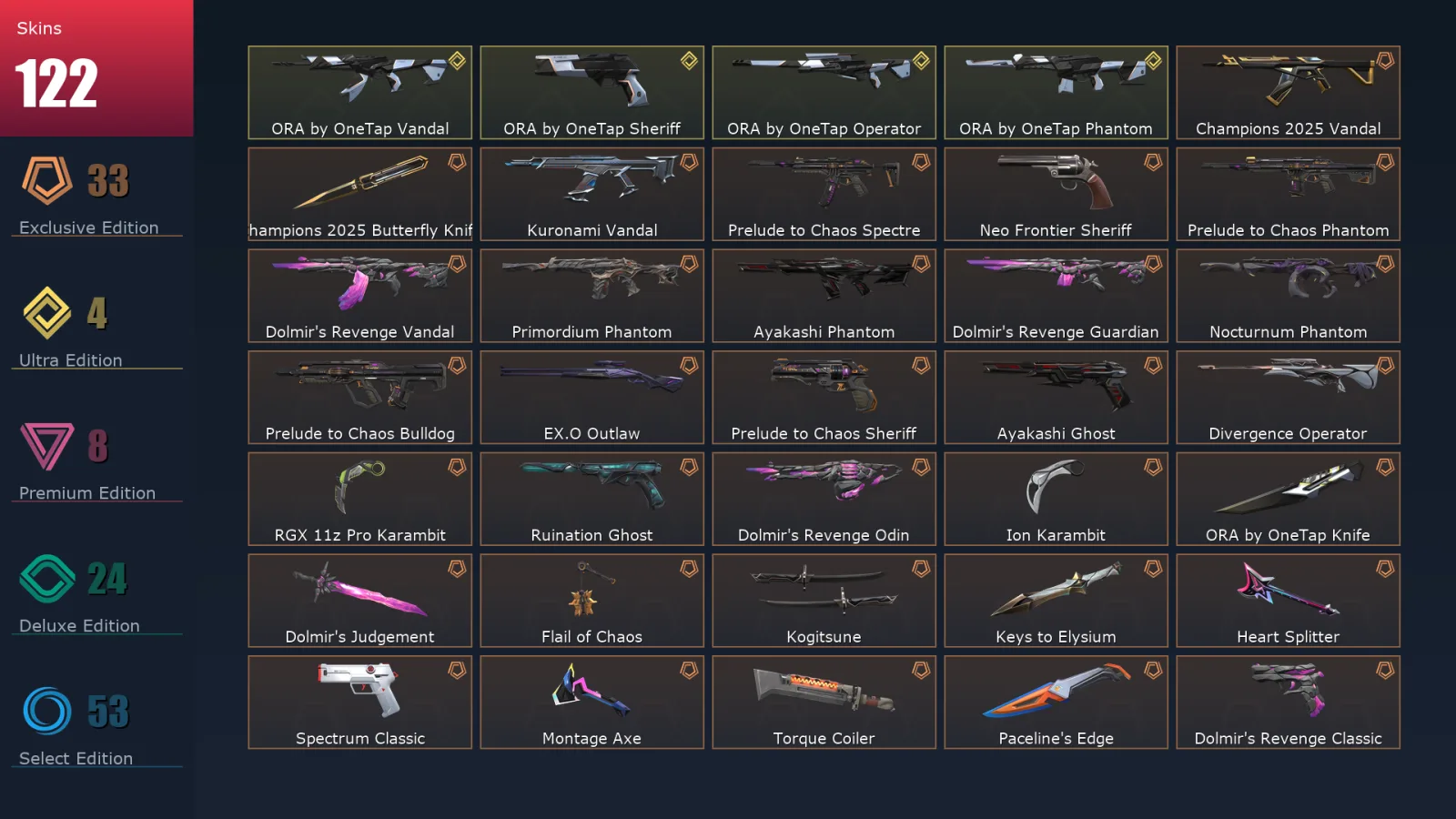 [Valorant] | EU | Level 100 | 29 Agents | 122 Skins