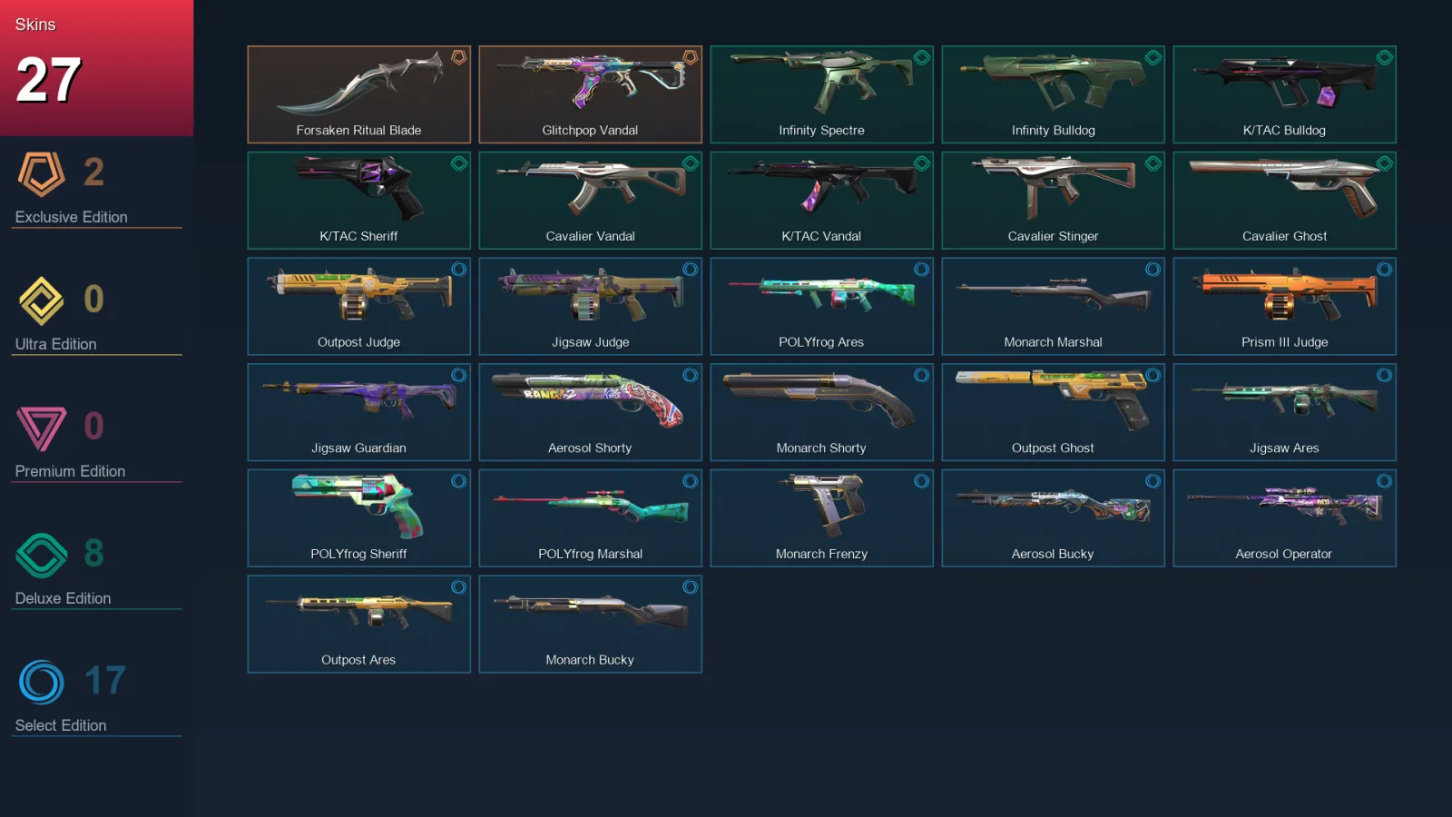 NA | Lv45 | Unranked | 27 Skin | 14 Agent | 24 Buddy